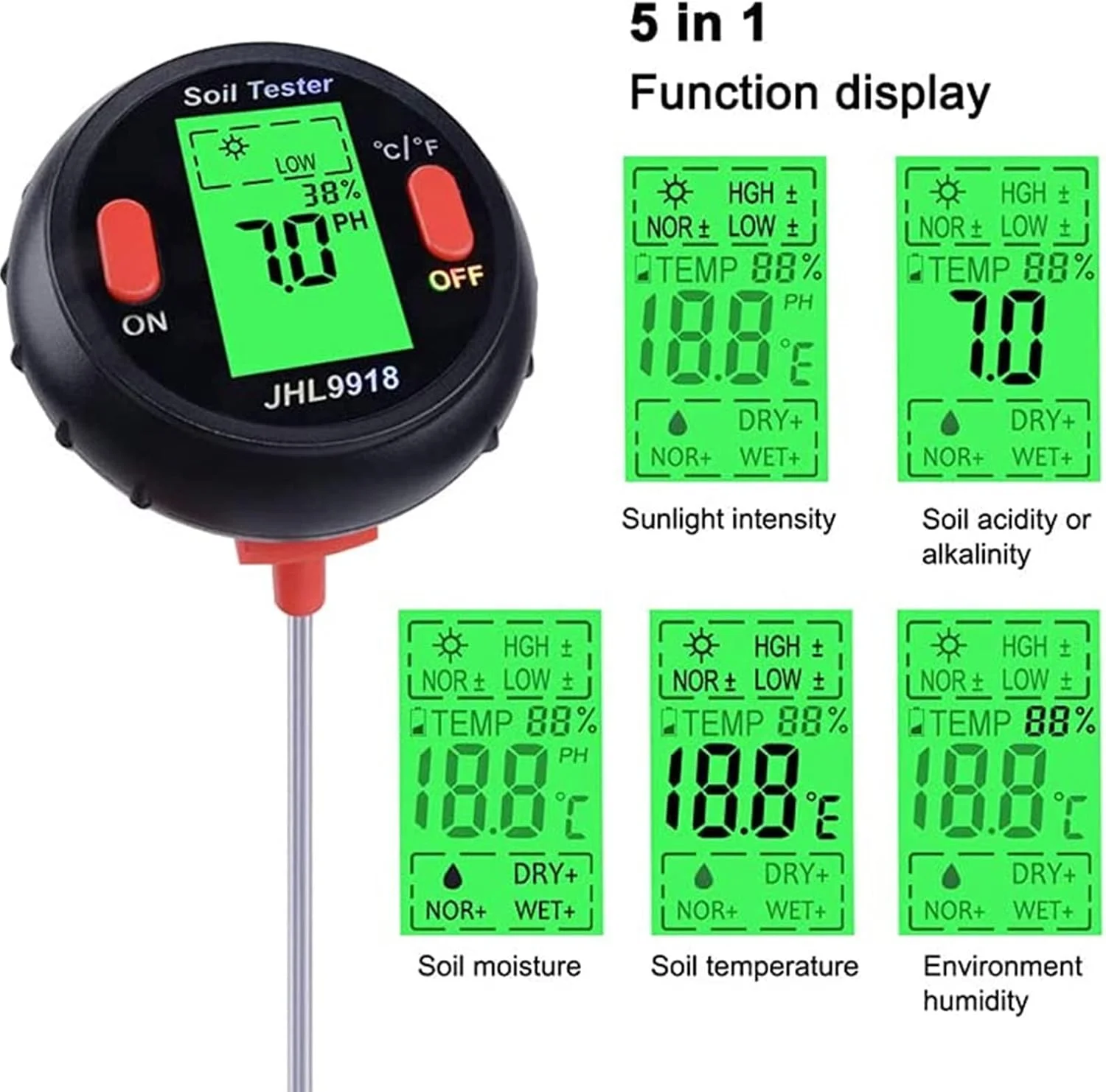 رطوبت سنج خاک 5 در 1، ابزار باغبانی تست کننده PH/رطوبت/نور خاک، تست دیجیتال آب گیاه برای داخل و خارج از منزل، تستر خاک دیجیتال برای خاک PH داخلی، دیجیتال تستر خاک باغبانی رطوبت سنج خاک 5 در 1، ابزار باغبانی تست کننده PH/رطوبت/نور خاک، تست دیجیتال آب گیاه برای داخل و خارج از منزل، تستر خاک دیجیتال برای خاک PH داخلی، دیجیتال تستر خاک باغبانی