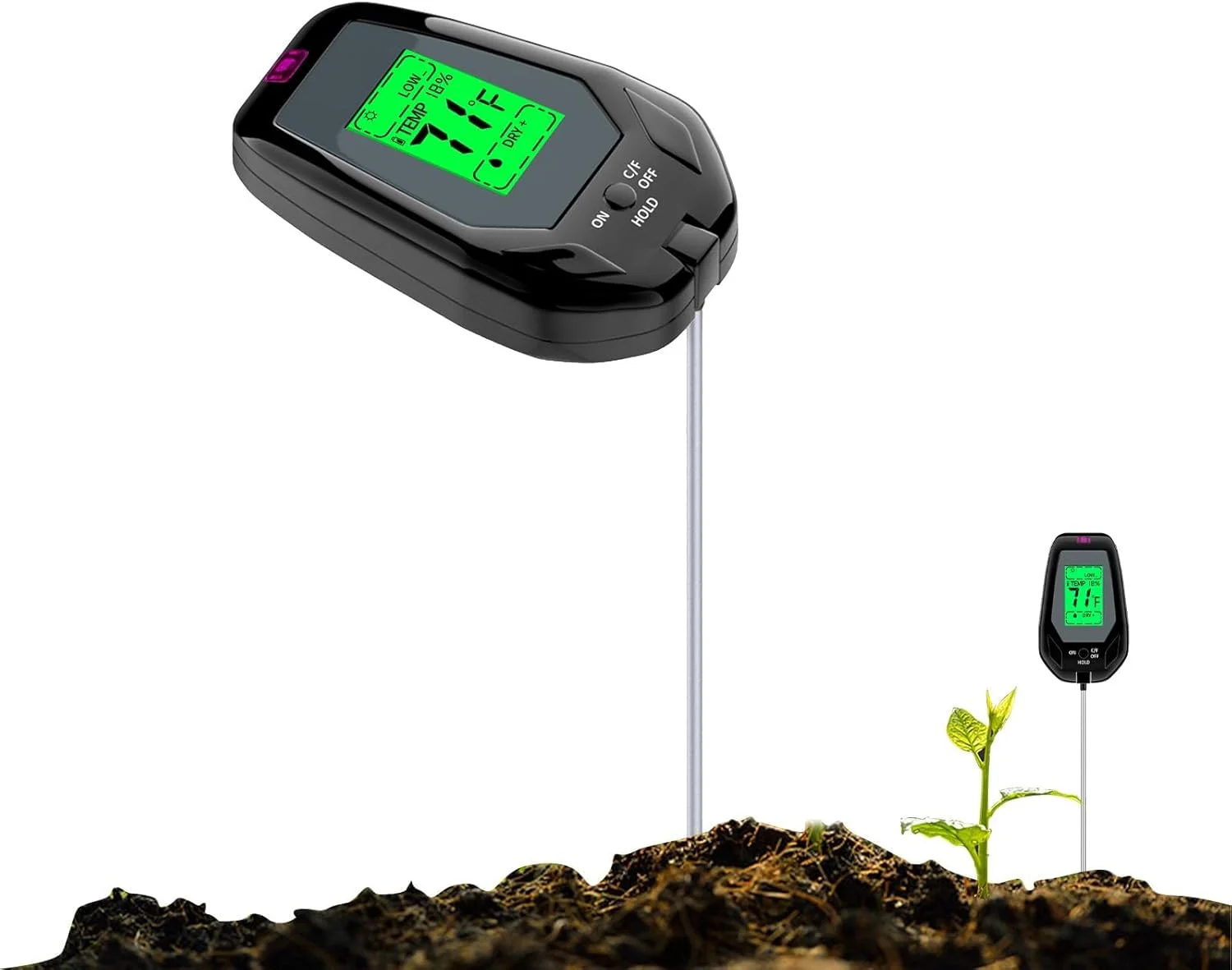 دستگاه تست خاک NALACAL، کیت 5 در 1 سنجش رطوبت خاک/سنجش PH خاک/دما خاک/رطوبت محیط/شدت نور خورشید با صفحه نمایش LCD برای باغ، چمن و گیاهان دستگاه تست خاک NALACAL، کیت 5 در 1 سنجش رطوبت خاک/سنجش PH خاک/دما خاک/رطوبت محیط/شدت نور خورشید با صفحه نمایش LCD برای باغ، چمن و گیاهان