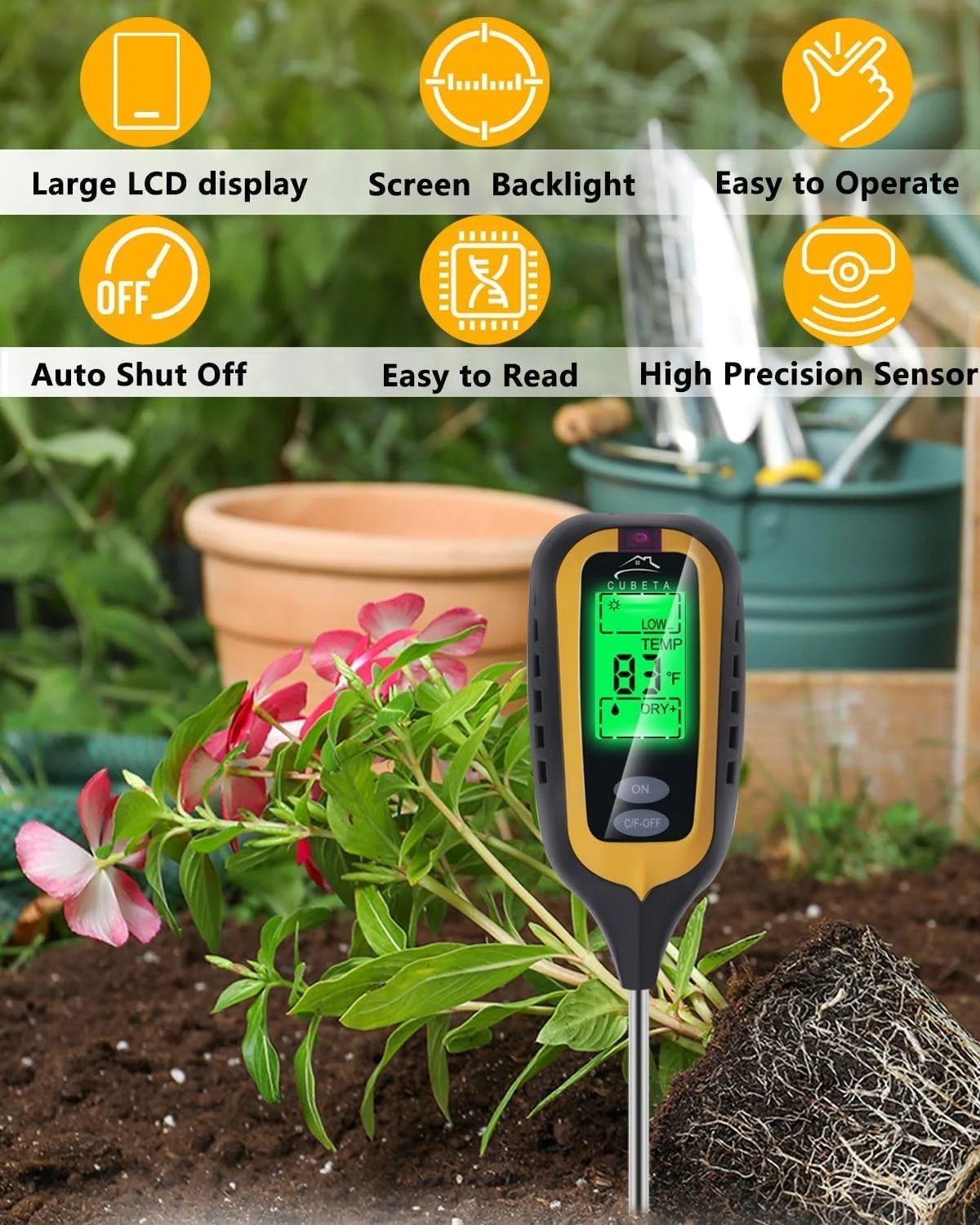 دستگاه تست خاک گیاه NALACAL، تستر pH خاک، تستر خاک 4 در 1 با دما/رطوبت/نور/pH، کیت تست خاک برای باغ، چمن فضای باز، گیاهان آپارتمانی، برای باغبانی، کشاورزی، گیاهان دستگاه تست خاک گیاه NALACAL، تستر pH خاک، تستر خاک 4 در 1 با دما/رطوبت/نور/pH، کیت تست خاک برای باغ، چمن فضای باز، گیاهان آپارتمانی، برای باغبانی، کشاورزی، گیاهان