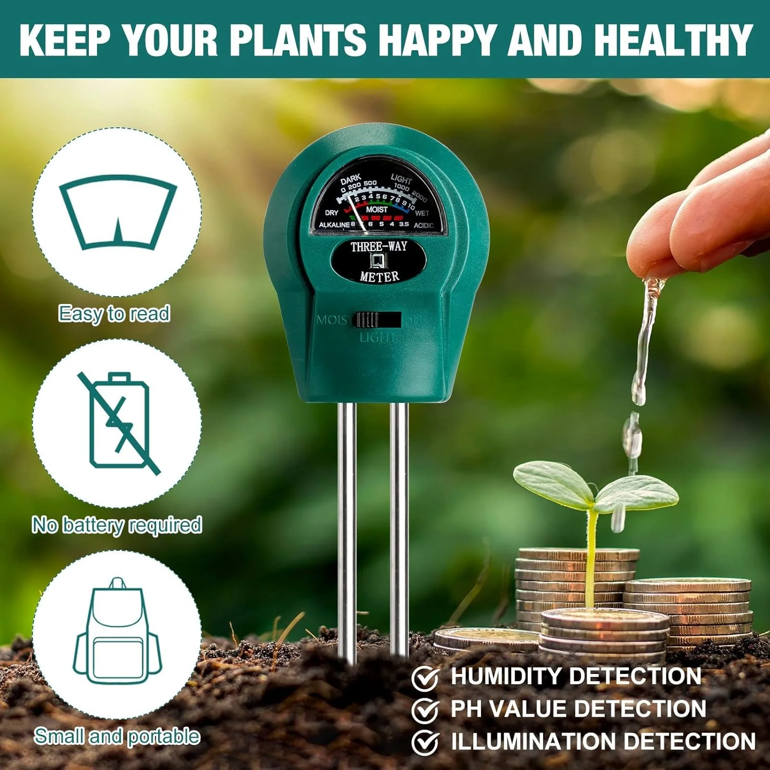 تستر خاک، کیت تست رطوبت، pH و نور برای باغبانی در فضای باز و داخلی، رطوبت سنج گیاه برای باغ، چمن، خانه، تستر رطوبت/PH/نور 3 در 1 خاک (10.03) تستر خاک، کیت تست رطوبت، pH و نور برای باغبانی در فضای باز و داخلی، رطوبت سنج گیاه برای باغ، چمن، خانه، تستر رطوبت/PH/نور 3 در 1 خاک (10.03)