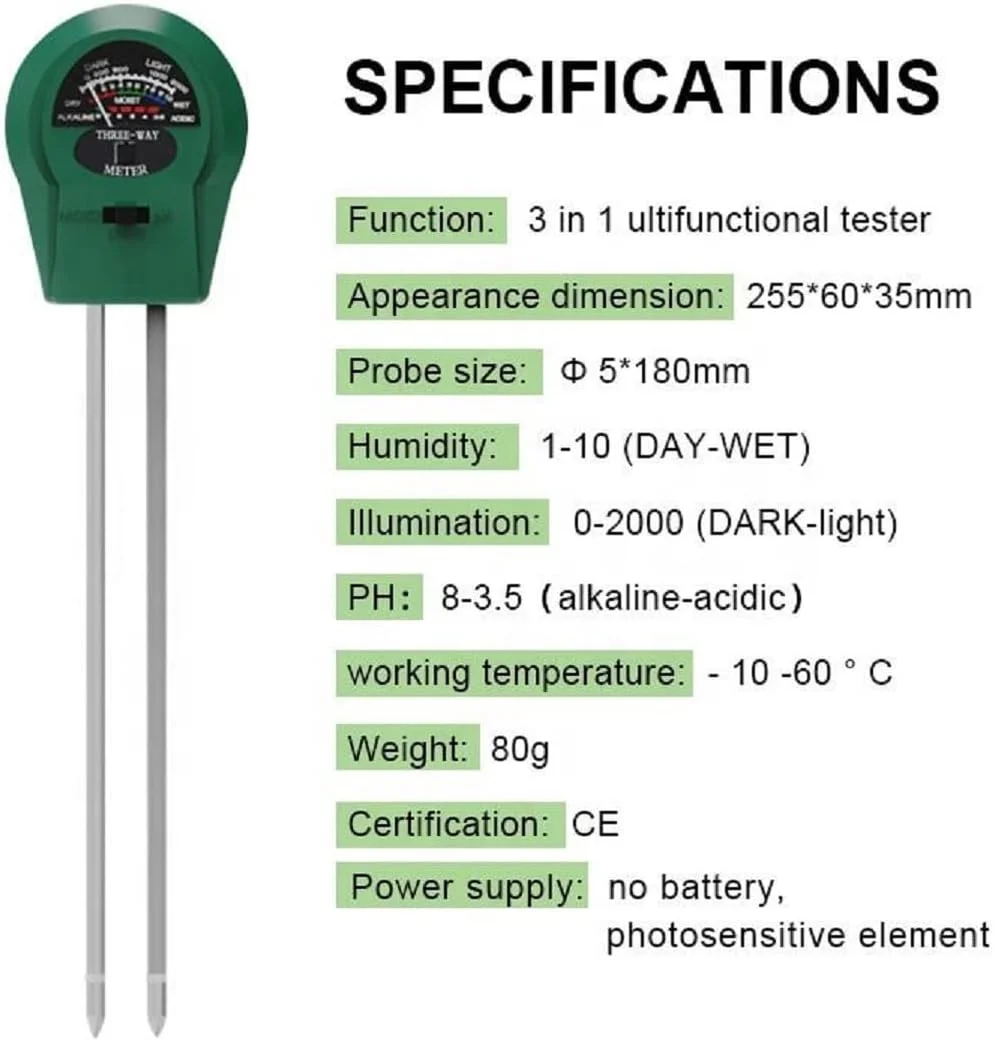 تستر خاک، کیت تست رطوبت، pH و نور برای باغبانی در فضای باز و داخلی، رطوبت سنج گیاه برای باغ، چمن، خانه، تستر رطوبت/PH/نور 3 در 1 خاک (10.03) تستر خاک، کیت تست رطوبت، pH و نور برای باغبانی در فضای باز و داخلی، رطوبت سنج گیاه برای باغ، چمن، خانه، تستر رطوبت/PH/نور 3 در 1 خاک (10.03)