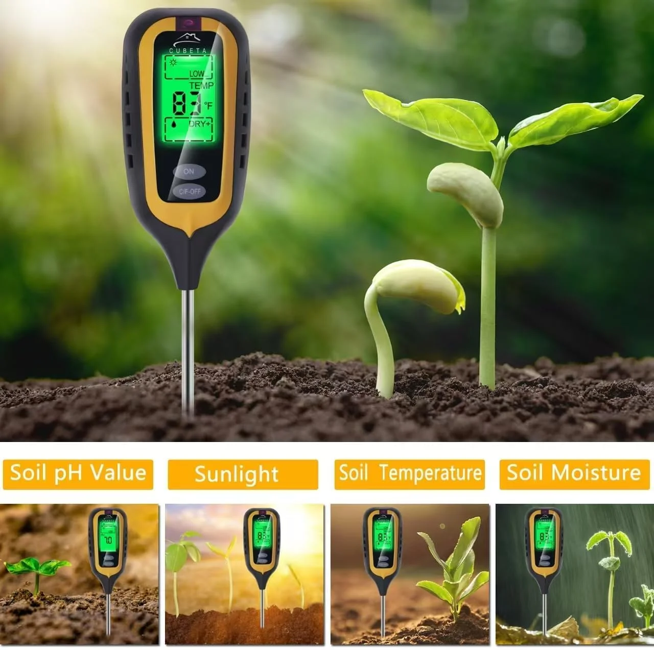 دستگاه تست خاک گیاه NALACAL، تستر pH خاک، تستر خاک 4 در 1 با دما/رطوبت/نور/pH، کیت تست خاک برای باغ، چمن فضای باز، گیاهان آپارتمانی، برای باغبانی، کشاورزی، گیاهان دستگاه تست خاک گیاه NALACAL، تستر pH خاک، تستر خاک 4 در 1 با دما/رطوبت/نور/pH، کیت تست خاک برای باغ، چمن فضای باز، گیاهان آپارتمانی، برای باغبانی، کشاورزی، گیاهان