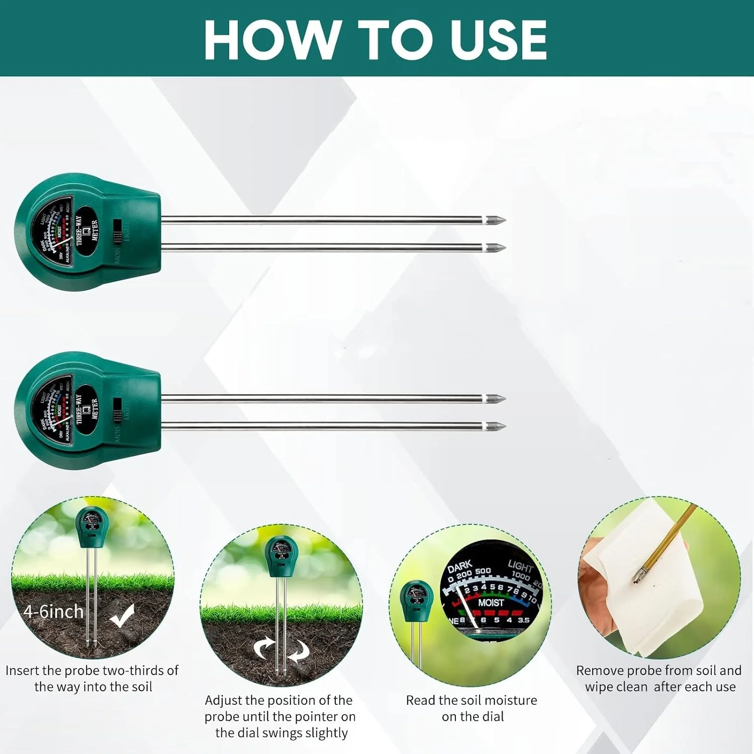 تستر خاک، کیت تست رطوبت، pH و نور برای باغبانی در فضای باز و داخلی، رطوبت سنج گیاه برای باغ، چمن، خانه، تستر رطوبت/PH/نور 3 در 1 خاک (10.03) تستر خاک، کیت تست رطوبت، pH و نور برای باغبانی در فضای باز و داخلی، رطوبت سنج گیاه برای باغ، چمن، خانه، تستر رطوبت/PH/نور 3 در 1 خاک (10.03)