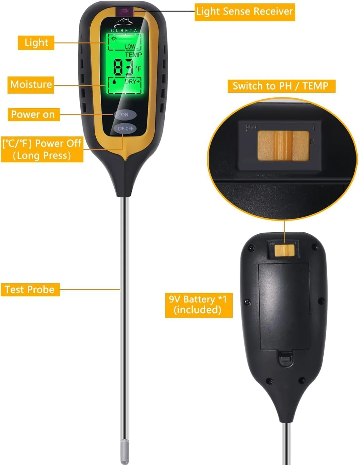 دستگاه تست خاک گیاه NALACAL، تستر pH خاک، تستر خاک 4 در 1 با دما/رطوبت/نور/pH، کیت تست خاک برای باغ، چمن فضای باز، گیاهان آپارتمانی، برای باغبانی، کشاورزی، گیاهان دستگاه تست خاک گیاه NALACAL، تستر pH خاک، تستر خاک 4 در 1 با دما/رطوبت/نور/pH، کیت تست خاک برای باغ، چمن فضای باز، گیاهان آپارتمانی، برای باغبانی، کشاورزی، گیاهان