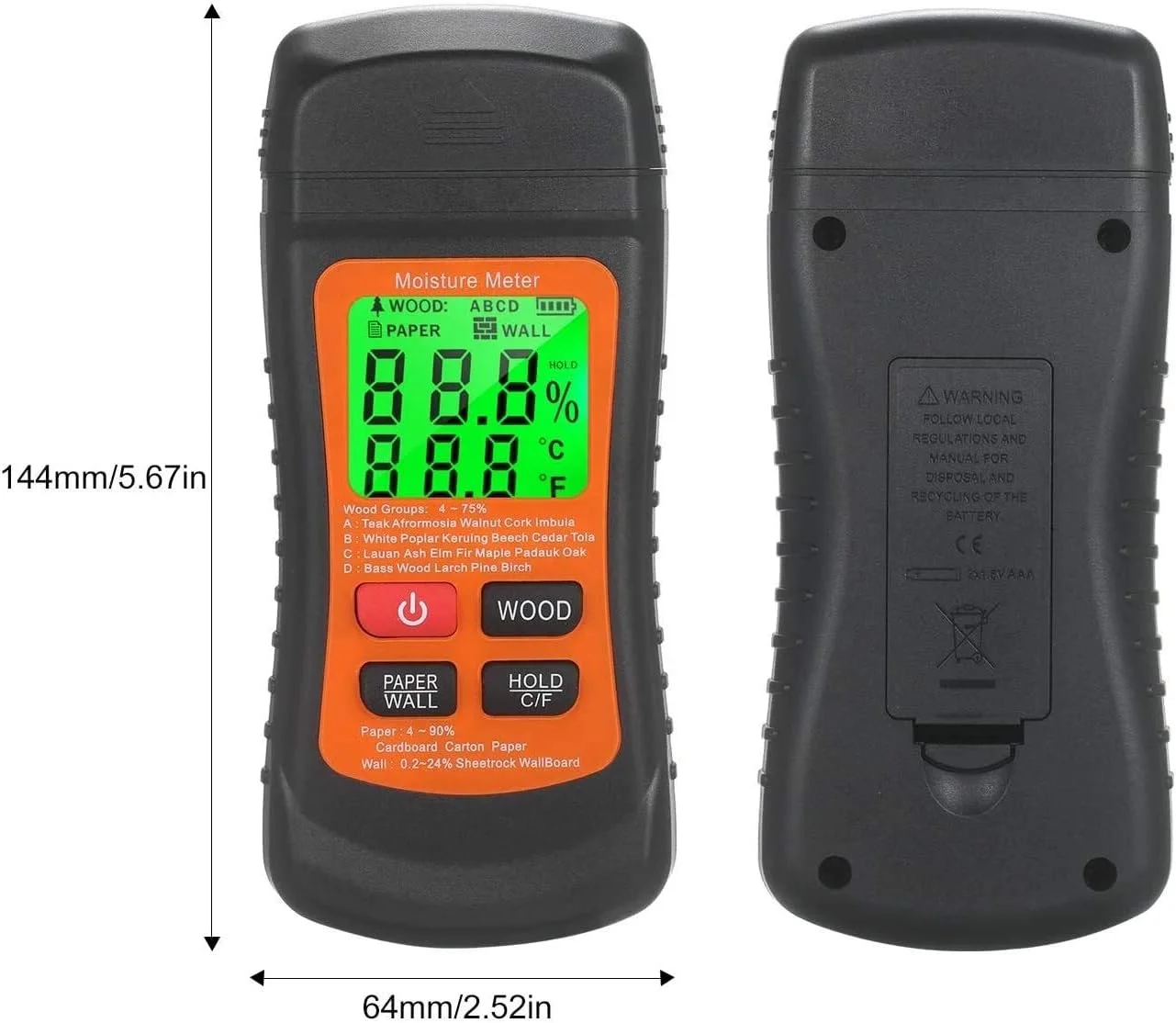 رطوبت سنج چوب JJJ - رطوبت سنج چوب دیجیتال LCD با نور پس زمینه سبز، رطوبت یاب سوزنی برای تشخیص نشت آب و رطوبت