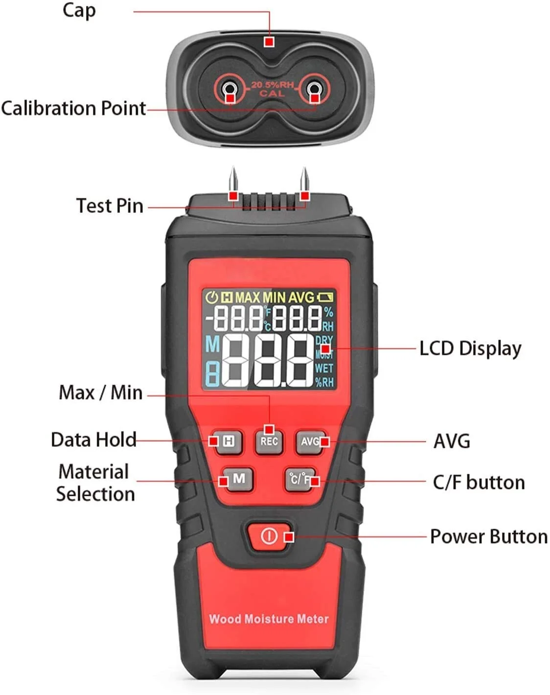 رطوبت سنج دیجیتال چوب JJJ 0-99.9%، رطوبت سنج چوب، رطوبت سنج، رطوبت سنج چوب، کاغذ مرطوب، بتن، سیمان
