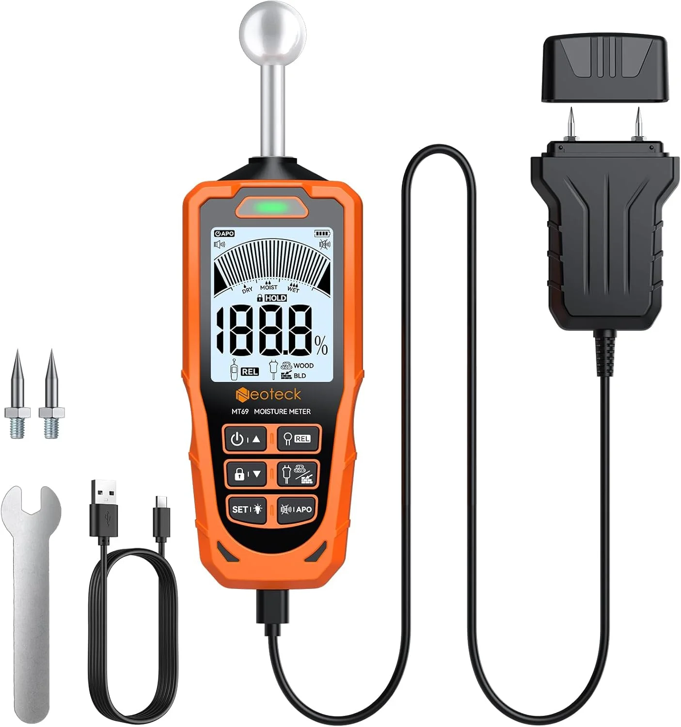 رطوبت سنج سوزنی و بدون سوزن Neoteck با LCD رنگی و آلارم صوتی