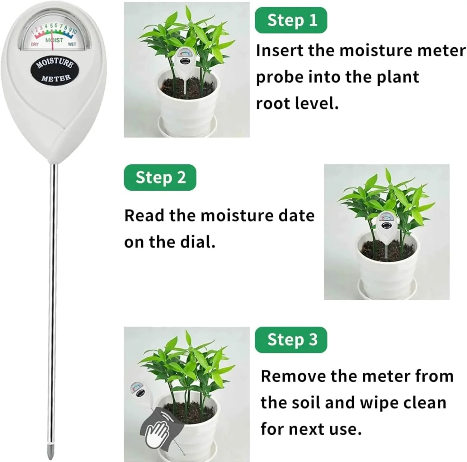 رطوبت سنج خاک ROUNY و سنسور رطوبت برای گیاهان داخلی/خارجی - مانیتور آب گیاه برای باغ، مزرعه، چمن، مراقبت از گلدان - بدون نیاز به باتری (سفید) رطوبت سنج خاک ROUNY و سنسور رطوبت برای گیاهان داخلی/خارجی - مانیتور آب گیاه برای باغ، مزرعه، چمن، مراقبت از گلدان - بدون نیاز به باتری (سفید)