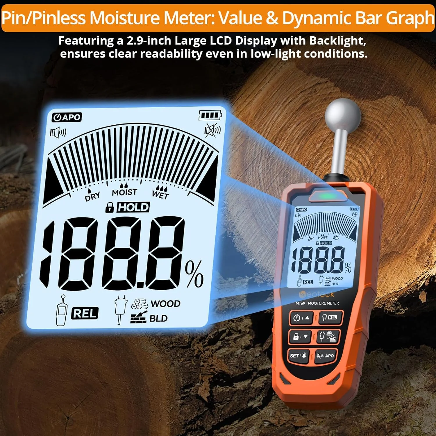 رطوبت سنج سوزنی و بدون سوزن Neoteck با LCD رنگی و آلارم صوتی رطوبت سنج سوزنی و بدون سوزن Neoteck با LCD رنگی و آلارم صوتی
