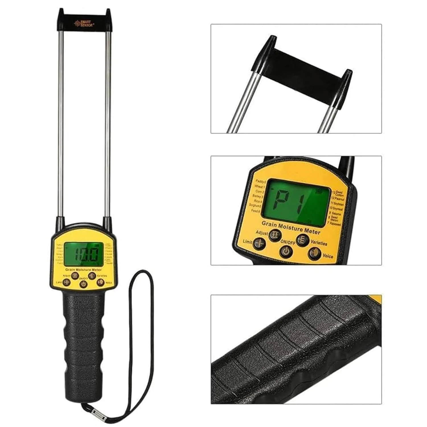 رطوبت سنج دیجیتال LCD غلات، رطوبت سنج غلات با متر آب صوتی، پروب دوتایی هوشمند 0.1% دقت بالا برای گندم ذرت برنج بادام زمینی سویا رطوبت سنج دیجیتال LCD غلات، رطوبت سنج غلات با متر آب صوتی، پروب دوتایی هوشمند 0.1% دقت بالا برای گندم ذرت برنج بادام زمینی سویا