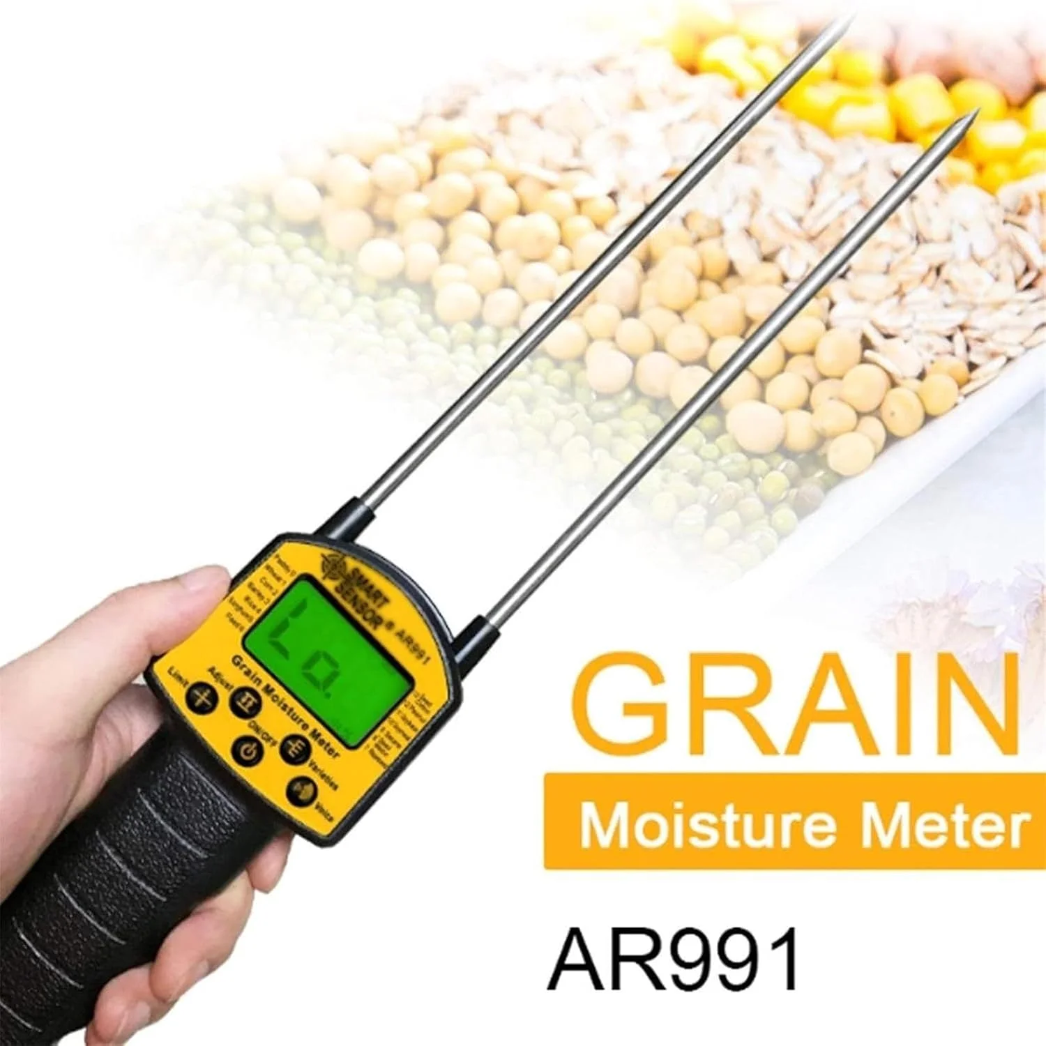 رطوبت سنج دیجیتال LCD غلات، رطوبت سنج غلات با متر آب صوتی، پروب دوتایی هوشمند 0.1% دقت بالا برای گندم ذرت برنج بادام زمینی سویا رطوبت سنج دیجیتال LCD غلات، رطوبت سنج غلات با متر آب صوتی، پروب دوتایی هوشمند 0.1% دقت بالا برای گندم ذرت برنج بادام زمینی سویا