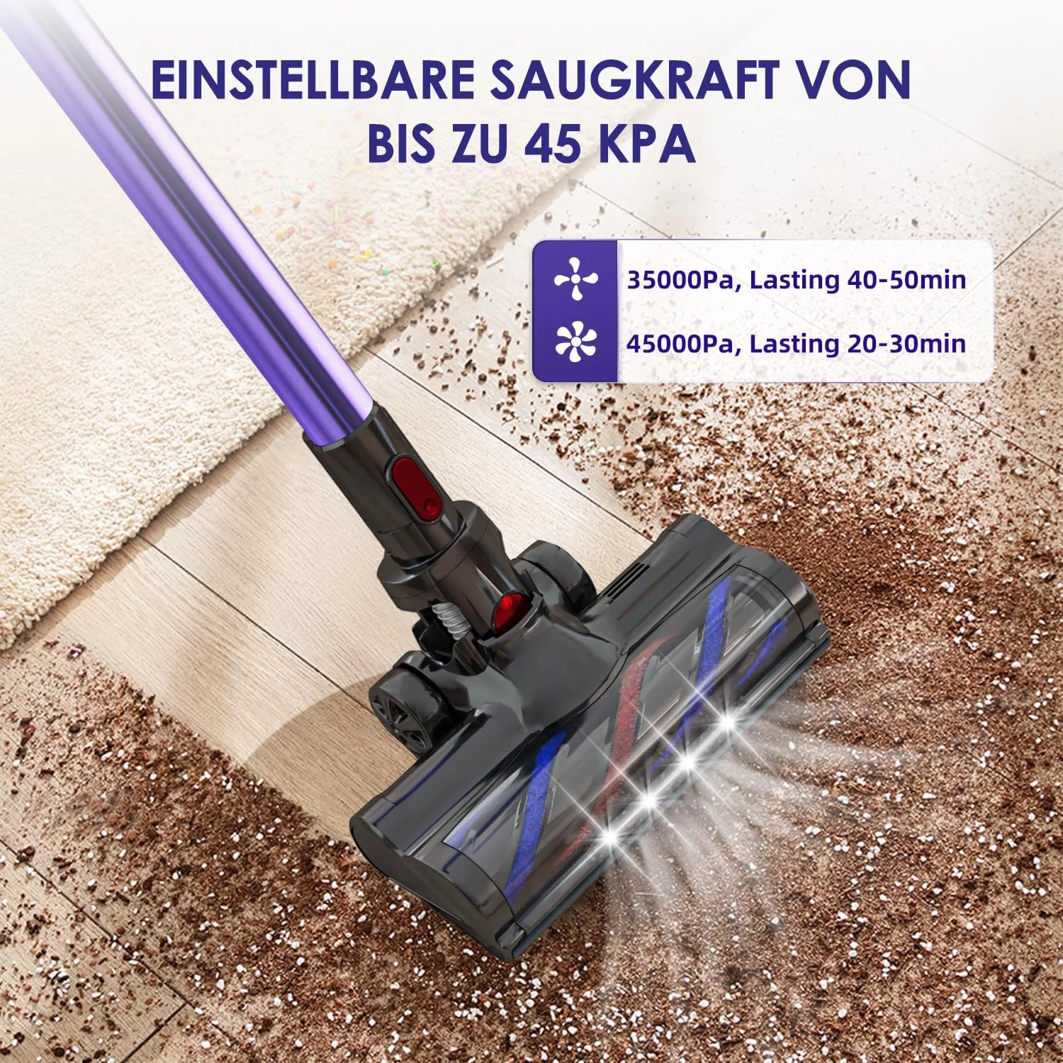 جاروبرقی بی سیم Authmic با قدرت 45000Pa/500W/50 دقیقه، دارای صفحه نمایش LED، ظرفیت 1.6 لیتر، برس ضد گره، مناسب برای سطوح سخت، فرش و موی حیوانات خانگی