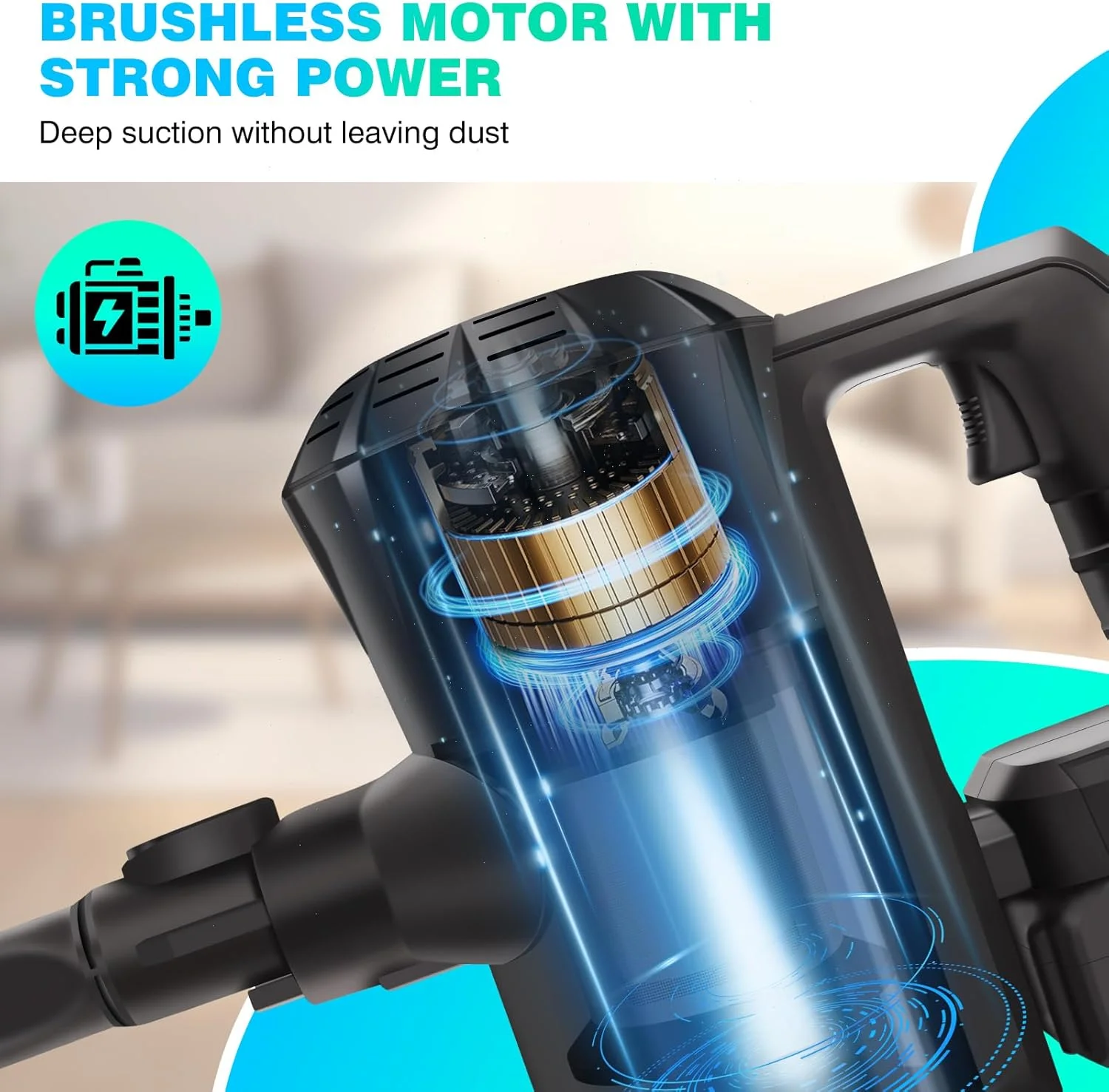 جاروبرقی شارژی، جاروبرقی ایستاده دستی، جاروبرقی بی سیم 15000 PA با باتری 3.0 آمپر ساعت، تا 45 دقیقه زمان کارکرد، چراغ های LED و مقاوم در برابر گره خوردگی مو، ابزار مخصوص پله و شکاف همراه، برای خانه، ماشین، حیوانات خانگی