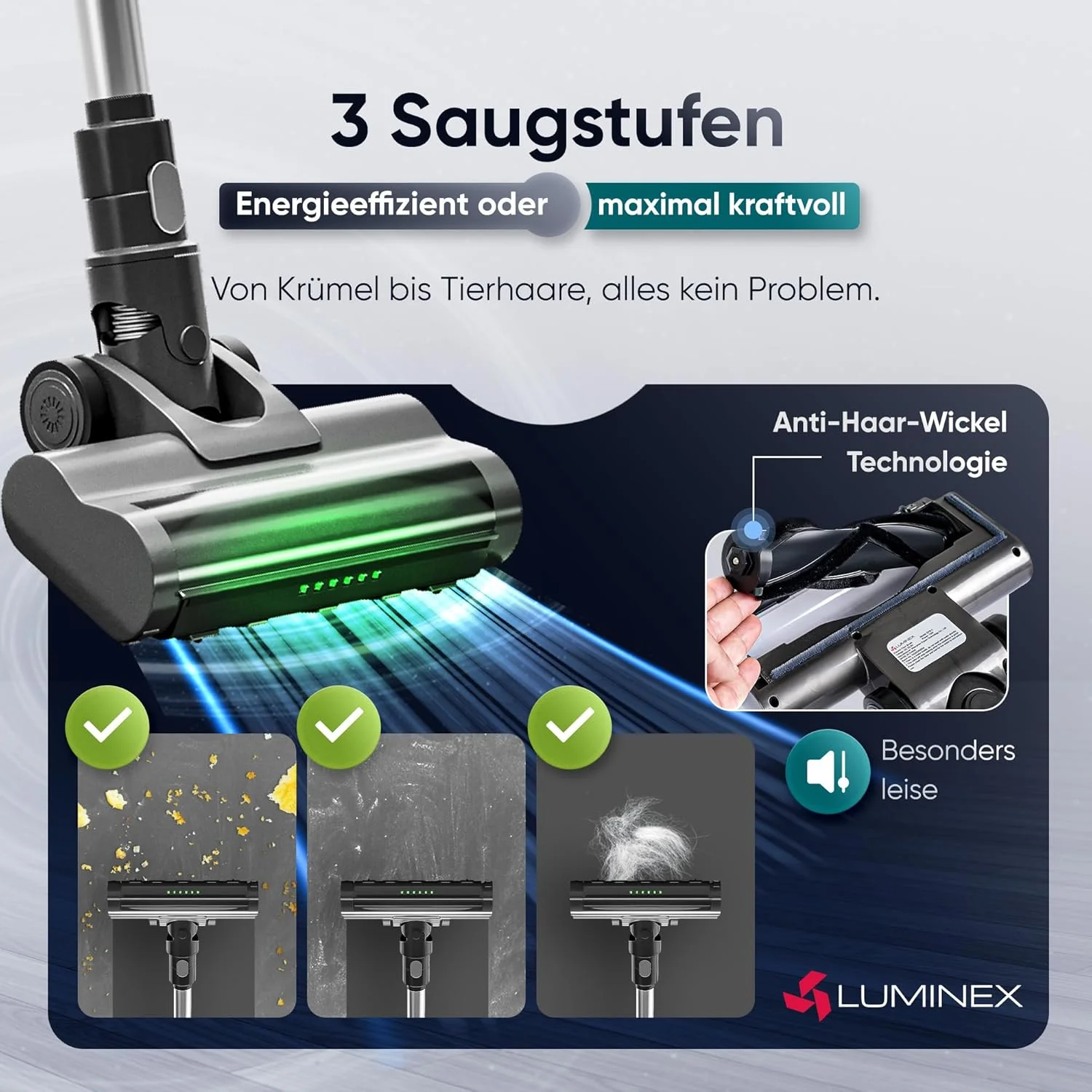 جاروبرقی شارژی [3 در 1] - جاروبرقی بی سیم با نمایشگر LED و نشانگر زمان واقعی باتری | برس ضد گره خوردگی برای موی حیوانات خانگی | مجموعه کامل جاروبرقی شارژی بدون کیسه برای خودرو