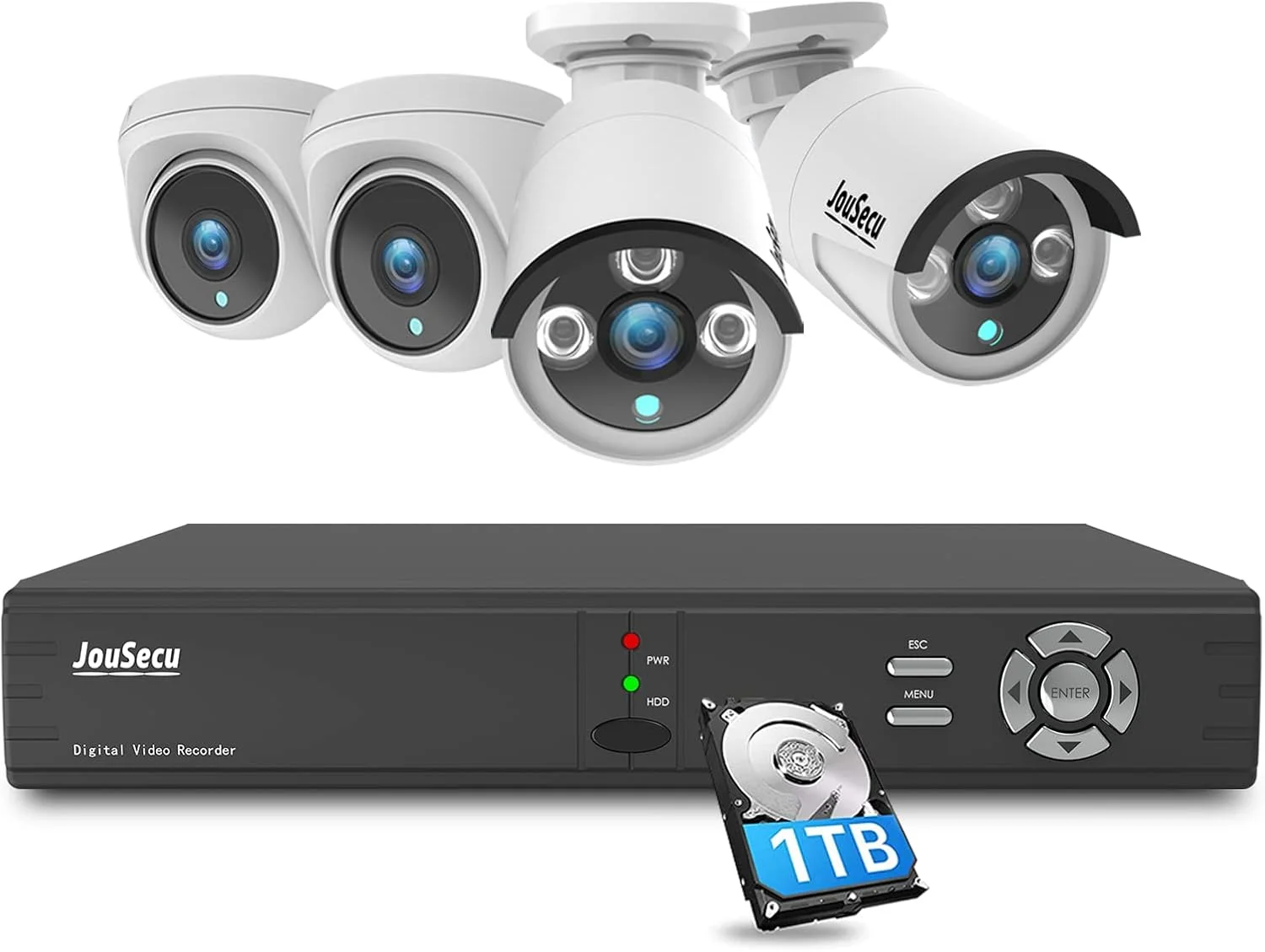 سیستم دوربین مداربسته خانگی JouSecu با 8 کانال برای فضای داخلی و خارجی، ضبط کننده DVR نظارتی 5 در 1 با کیفیت 2 مگاپیکسل HD و (4) دوربین های دام و بولت مداربسته 1080P سیمی با دید در شب، هشدار ایمیل، هارد دیسک 1 ترابایتی سیستم دوربین مداربسته خانگی JouSecu با 8 کانال برای فضای داخلی و خارجی، ضبط کننده DVR نظارتی 5 در 1 با کیفیت 2 مگاپیکسل HD و (4) دوربین های دام و بولت مداربسته 1080P سیمی با دید در شب، هشدار ایمیل، هارد دیسک 1 ترابایتی