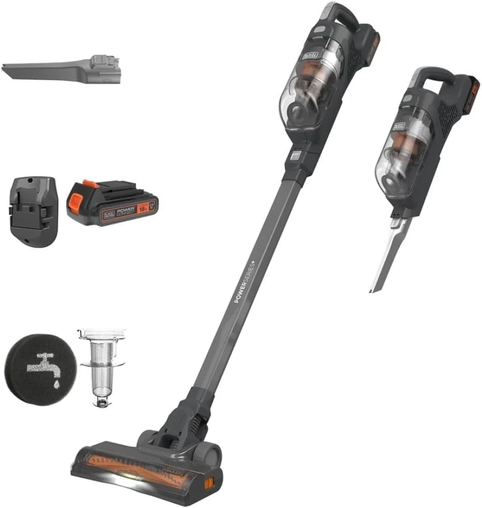 جاروبرقی عصایی شارژی BLACK+DECKER POWERSERIES+ 18V MAX با چراغ های LED، سبک وزن و باتری قابل جابجایی (BHFEA18D1)