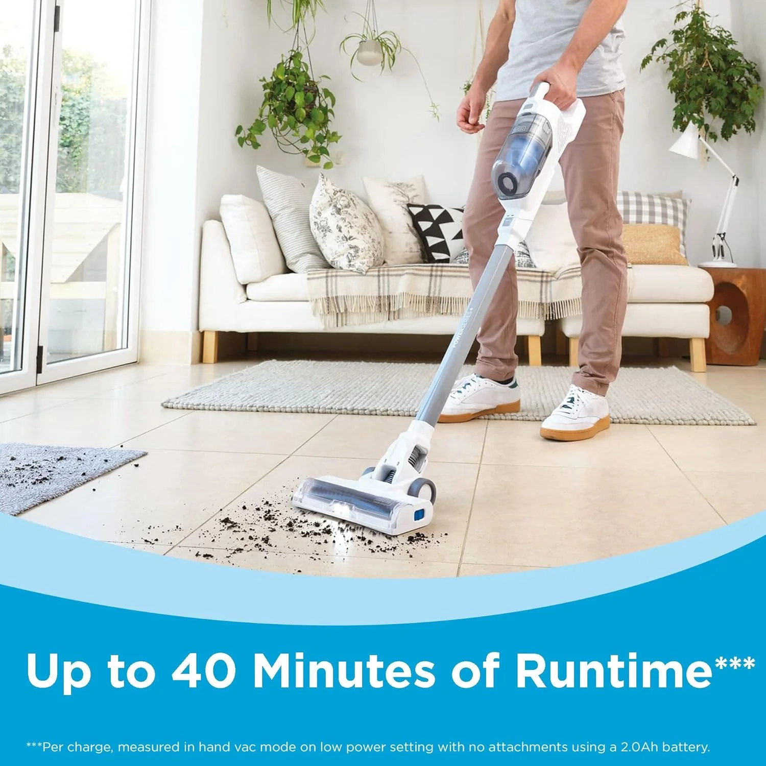 جاروبرقی عصایی شارژی BLACK+DECKER POWERSERIES+ MAX با چراغ های LED، سبک وزن، مناسب سطوح مختلف، سفید، مدل BHFEA420J-GB