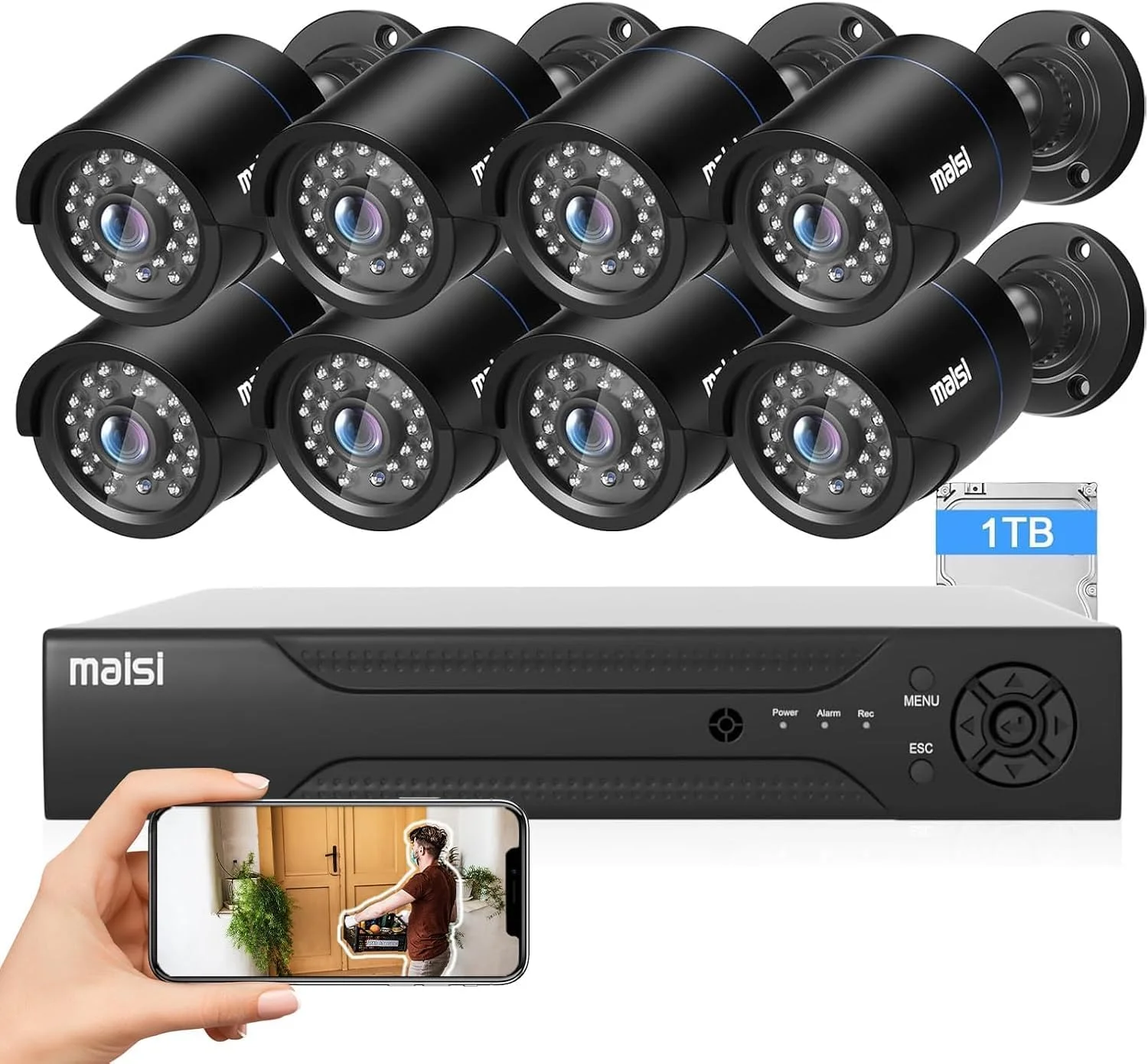 سیستم دوربین مداربسته ۸ کاناله Maisi 1080P DVR با هارد دیسک ۱ ترابایتی، ۸ عدد دوربین بولت ۲.۰ مگاپیکسلی فضای باز، ضد آب IP66، دید در شب، اعلان از طریق برنامه و ایمیل، ضبط مداوم/تشخیص حرکت ۲۴/۷ سیستم دوربین مداربسته ۸ کاناله Maisi 1080P DVR با هارد دیسک ۱ ترابایتی، ۸ عدد دوربین بولت ۲.۰ مگاپیکسلی فضای باز، ضد آب IP66، دید در شب، اعلان از طریق برنامه و ایمیل، ضبط مداوم/تشخیص حرکت ۲۴/۷