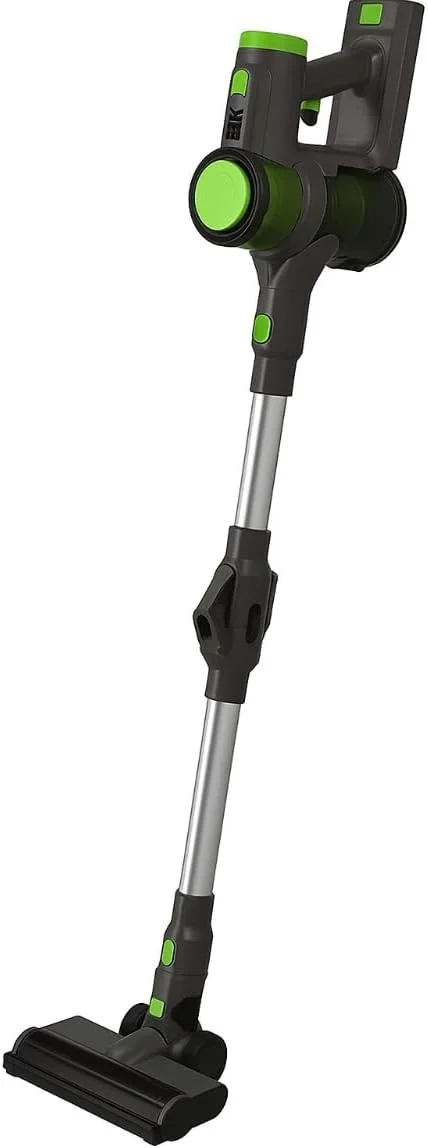 جاروبرقی عصایی بی‌سیم با چراغ‌های LED، دسته قابل تنظیم، مشکی و سبز