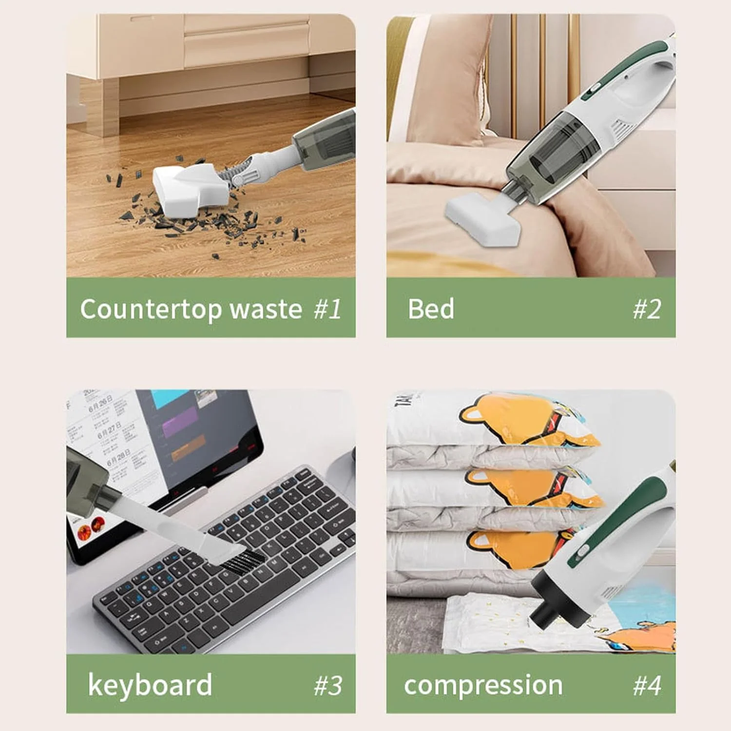 جاروبرقی دستی Fockety، جاروبرقی خودرو بی سیم با مکش قوی 60 وات با جعبه گرد و غبار 400 میلی لیتری، 30 دقیقه استقامت، 4 سر برس، جاروبرقی کوچک قابل حمل با صدای کم برای خانه