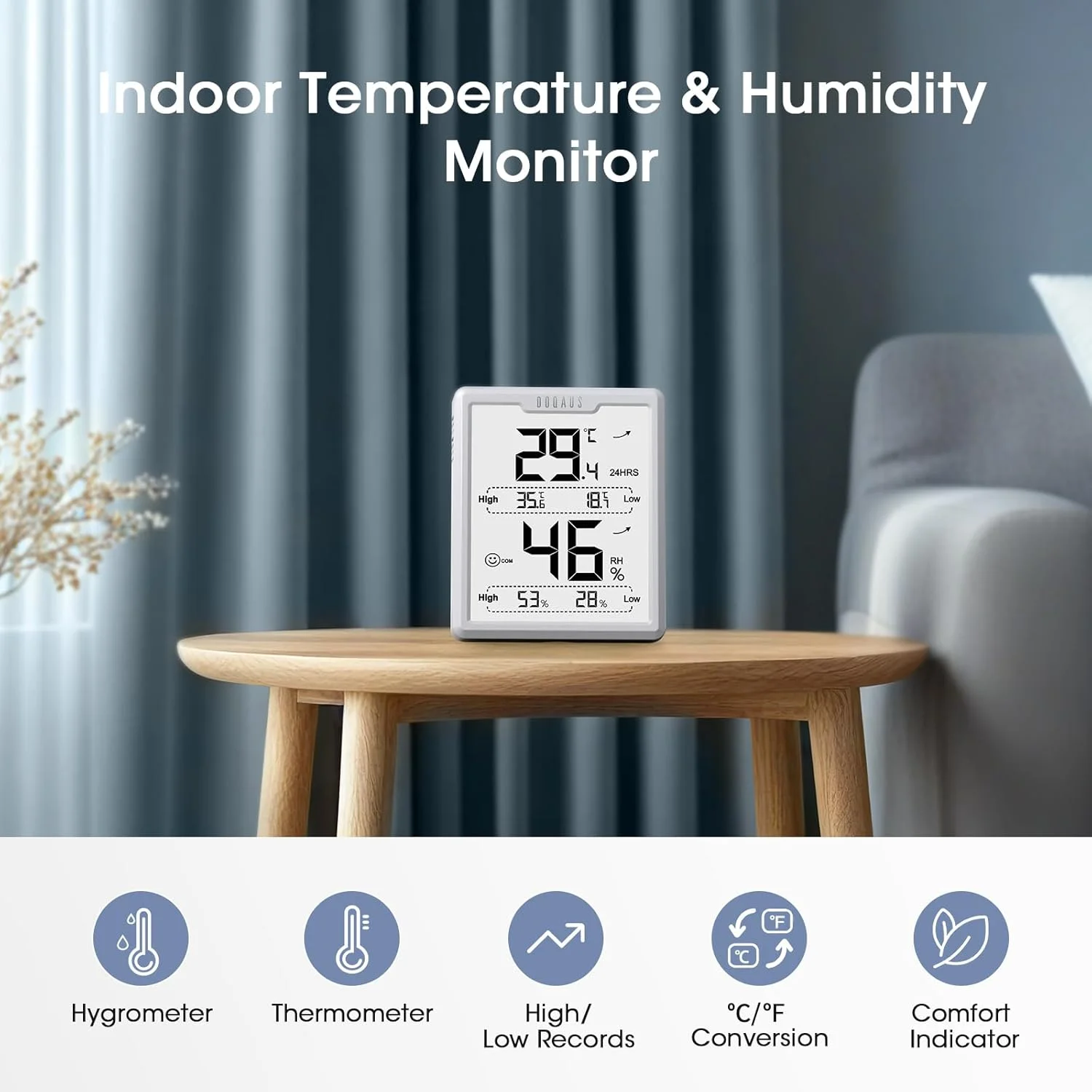 DOQAUS Room Thermometer, Digital Thermo-Hygrometer Indoor with High Low History, LCD Screen Baby Room Thermometer with High Accuracy, ℉/℃ Selectable, for Greenhouse,Nursery,Basement (White) DOQAUS Room Thermometer, Digital Thermo-Hygrometer Indoor with High Low History, LCD Screen Baby Room Thermometer with High Accuracy, ℉/℃ Selectable, for Greenhouse,Nursery,Basement (White)