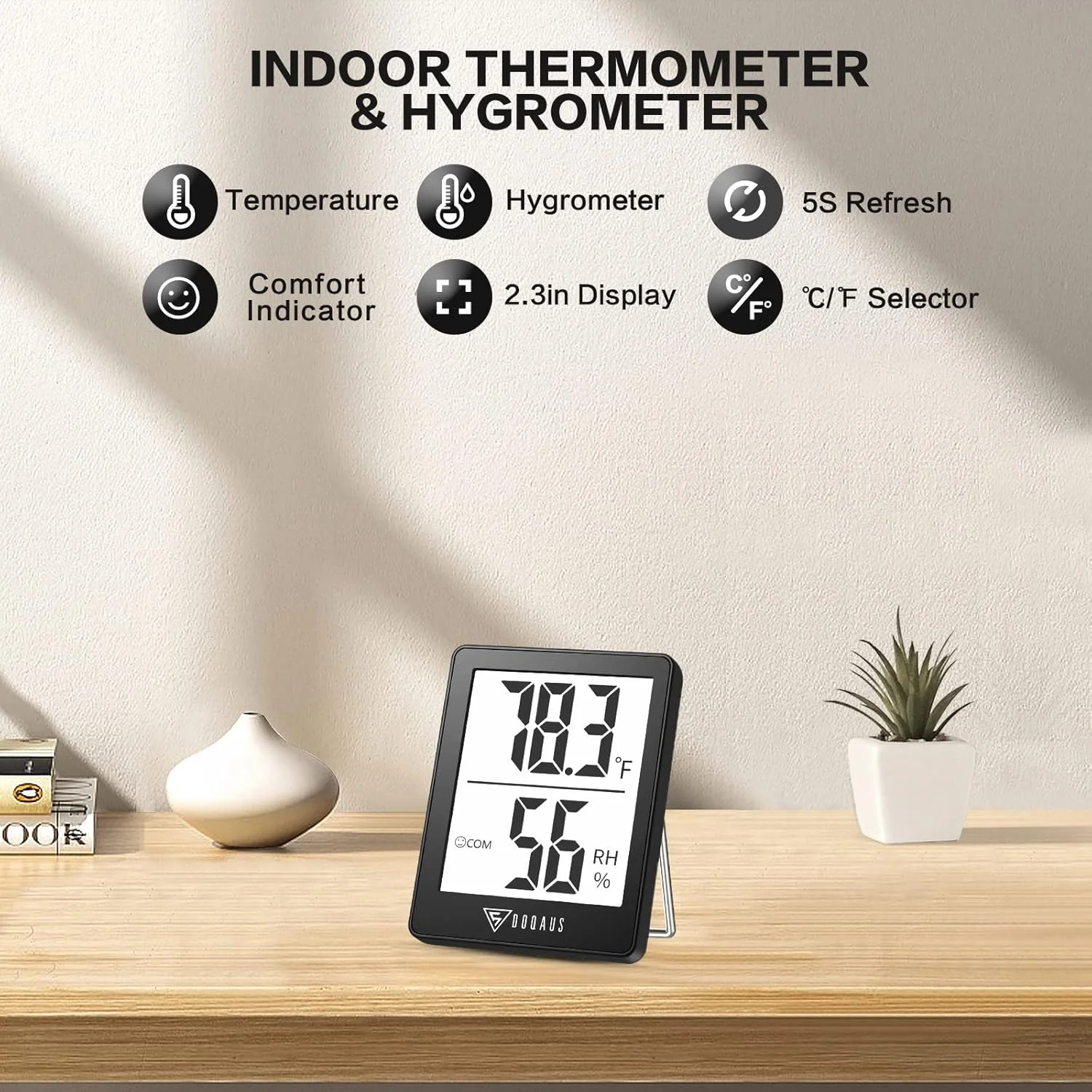 DOQAUS Indoor Thermometer [3 Pack], Mini Digital Hygrometer Room Thermometer, Humidity Meters, Accurate Temperature Humidity Monitor Gauge for House, Office, Greenhouse, Home Black (2.3X1.8inch)
