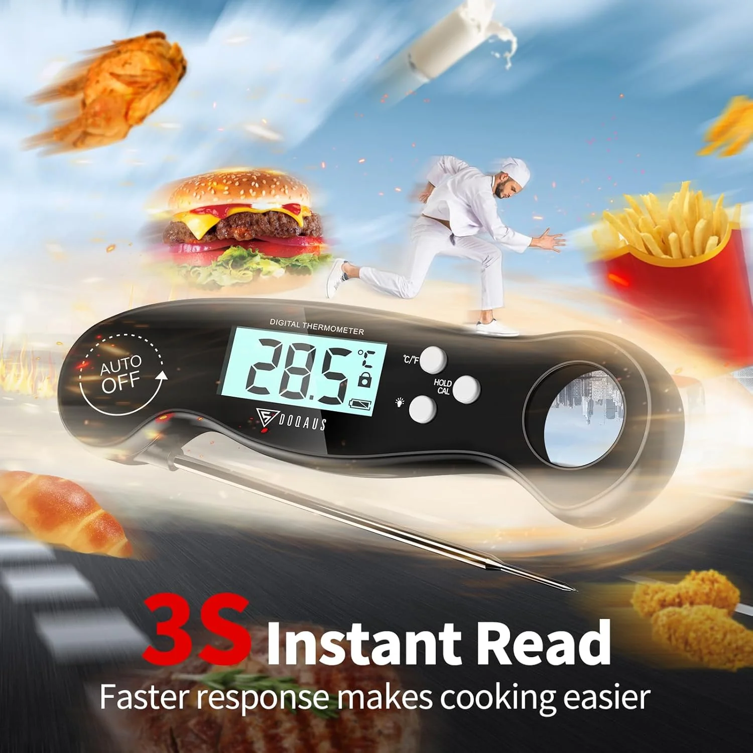 دماسنج غذای DOQAUS، خوانش فوری 3 ثانیه ای، دماسنج گوشت برای آشپزخانه، دماسنج پخت و پز با دقت بالا، دماسنج تاشو فوق العاده نازک، روشن/خاموش خودکار، صفحه نمایش LCD بزرگ برای آب نبات/باربیکیو/شیر دماسنج غذای DOQAUS، خوانش فوری 3 ثانیه ای، دماسنج گوشت برای آشپزخانه، دماسنج پخت و پز با دقت بالا، دماسنج تاشو فوق العاده نازک، روشن/خاموش خودکار، صفحه نمایش LCD بزرگ برای آب نبات/باربیکیو/شیر