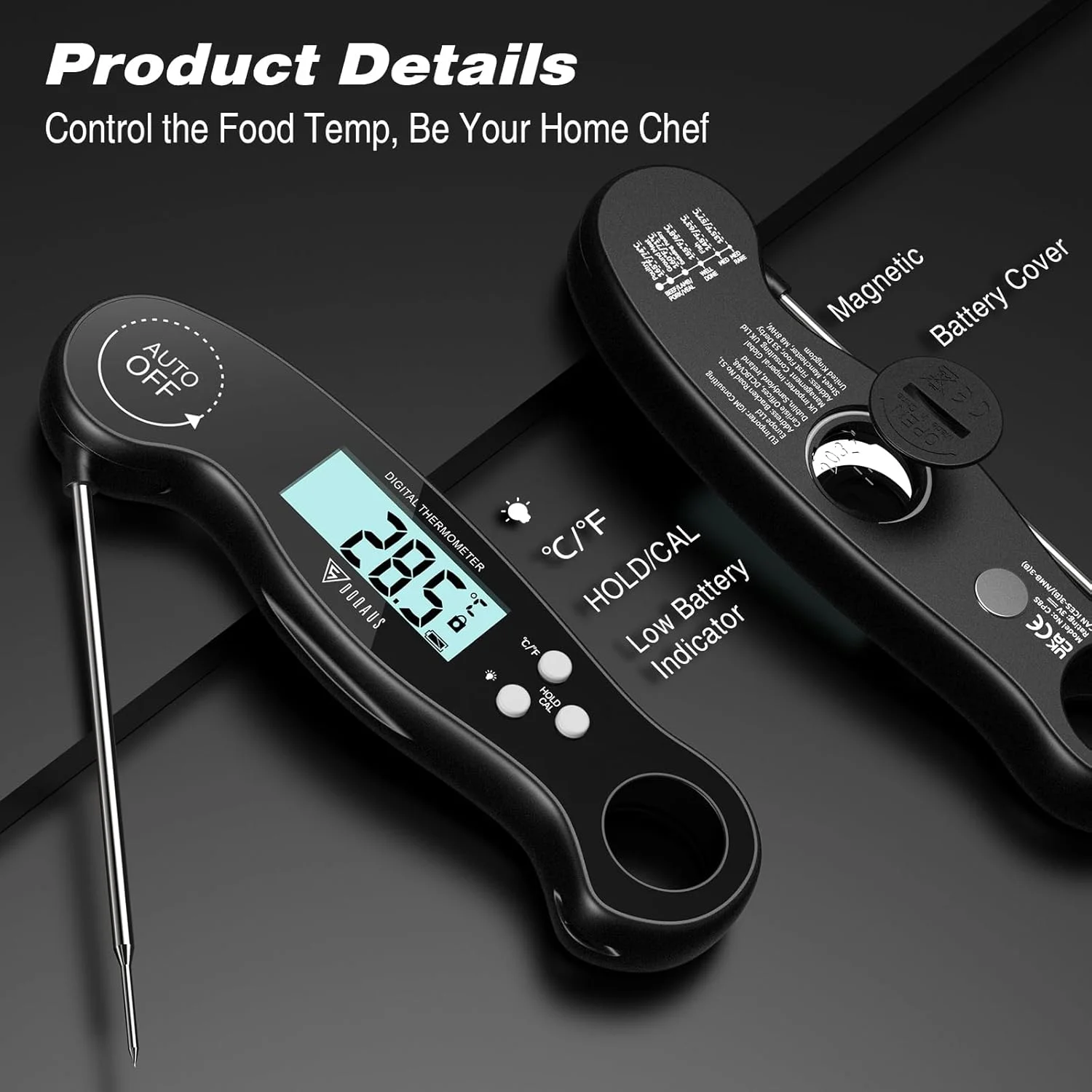 دماسنج غذای DOQAUS، خوانش فوری 3 ثانیه ای، دماسنج گوشت برای آشپزخانه، دماسنج پخت و پز با دقت بالا، دماسنج تاشو فوق العاده نازک، روشن/خاموش خودکار، صفحه نمایش LCD بزرگ برای آب نبات/باربیکیو/شیر دماسنج غذای DOQAUS، خوانش فوری 3 ثانیه ای، دماسنج گوشت برای آشپزخانه، دماسنج پخت و پز با دقت بالا، دماسنج تاشو فوق العاده نازک، روشن/خاموش خودکار، صفحه نمایش LCD بزرگ برای آب نبات/باربیکیو/شیر