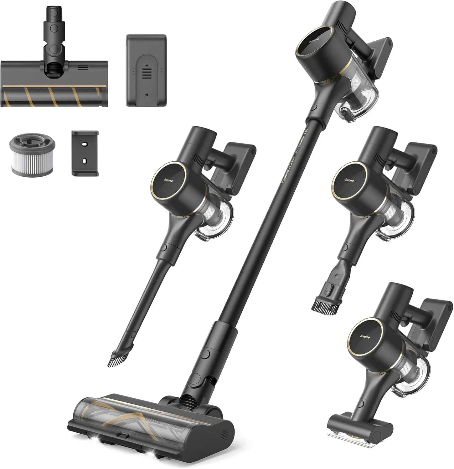 جاروبرقی شارژی DREAME R10 Pro برای منزل، جاروبرقی عصایی شارژی 6 در 1، زمان کارکرد 60 دقیقه، مکش قدرتمند، جاروبرقی بی سیم برای کف چوبی، فرش، کاشی، موی حیوانات خانگی، مشکی