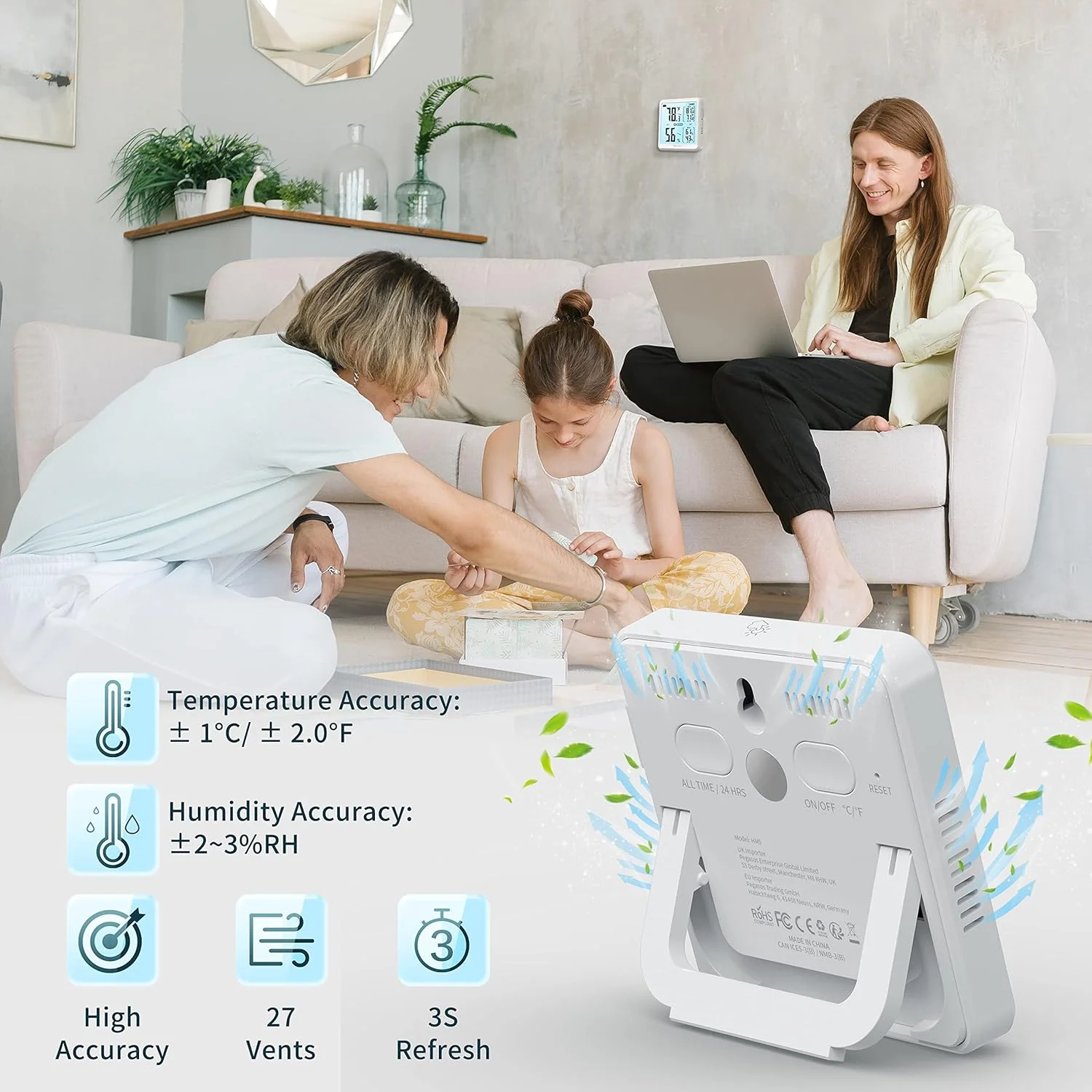 دماسنج و رطوبت سنج داخلی DOQAUS، رطوبت سنج دیجیتال کوچک با دقت بالا، نرخ تازه سازی 5 ثانیه، صفحه نمایش بزرگ، نشانگر کم بودن باتری، مناسب برای خانه/اتاق کودک/گلخانه (سفید)