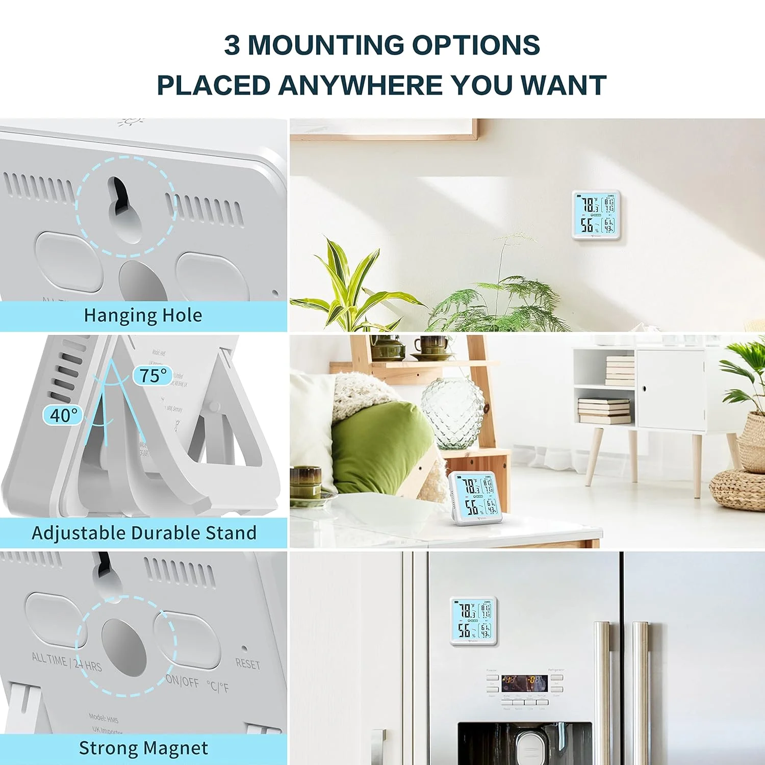 دماسنج و رطوبت سنج داخلی DOQAUS، رطوبت سنج دیجیتال کوچک با دقت بالا، نرخ تازه سازی 5 ثانیه، صفحه نمایش بزرگ، نشانگر کم بودن باتری، مناسب برای خانه/اتاق کودک/گلخانه (سفید)