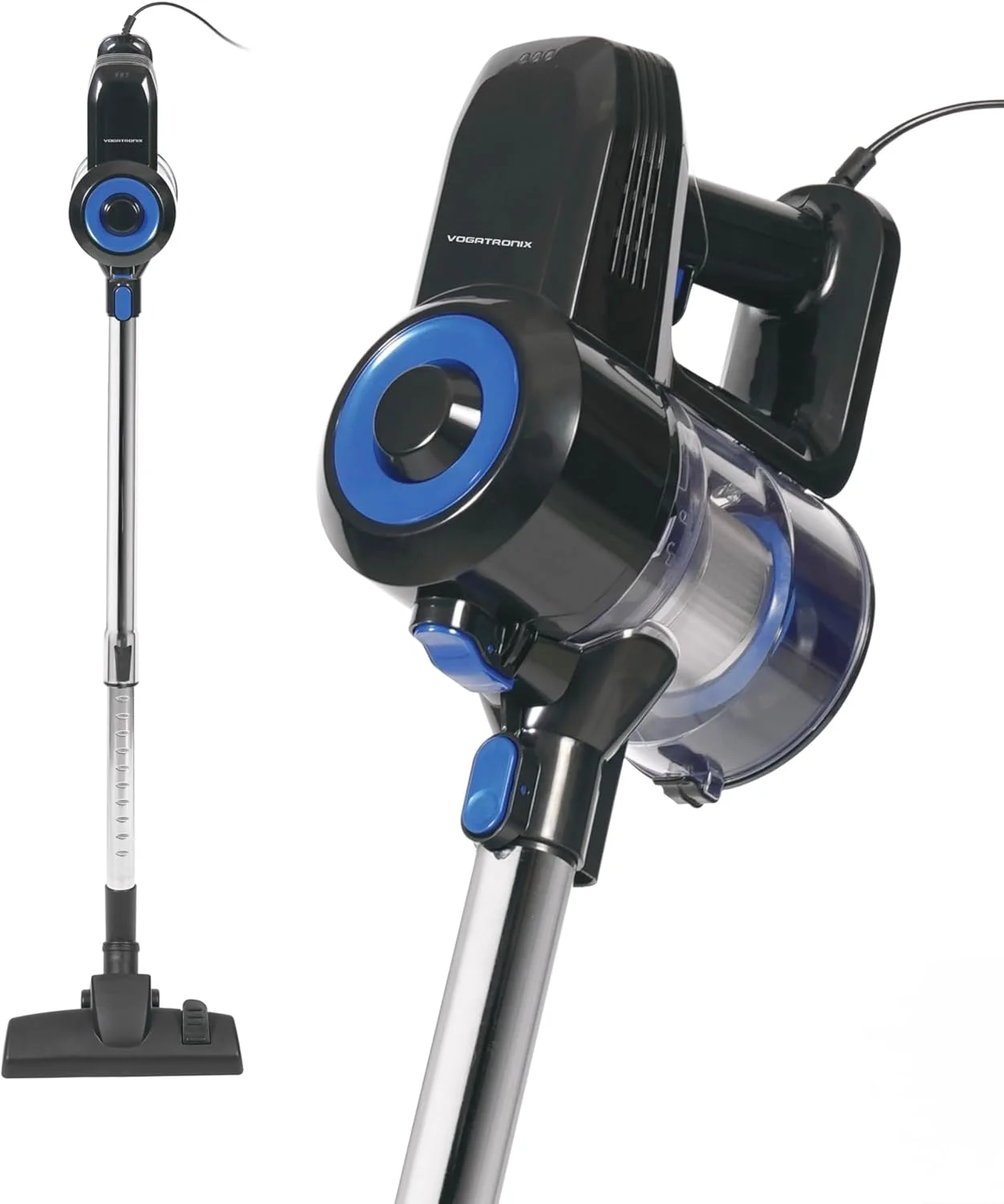 VOGATRONIX Black 8.5M Long Corded Vacuum Cleaner – 600W High Suction Power Stick & Handheld Vacuum Cleaner & Car Vacuum Cleaner, HEPA Filter, 0.8L Dust Cleaner Tank, Wall Mount Bracket & Brush