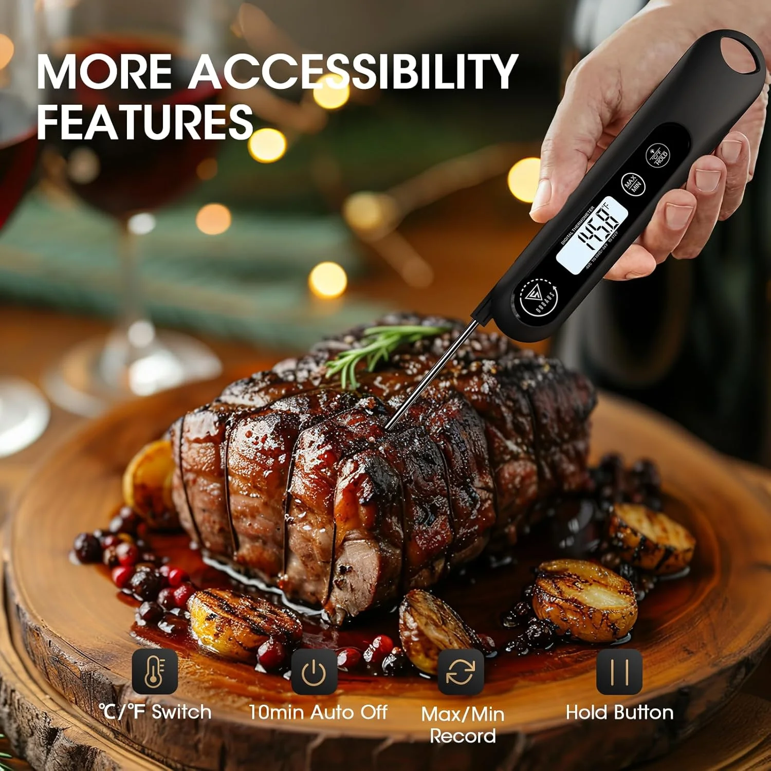 دماسنج دیجیتال گوشت DOQAUS، دماسنج فوری غذا برای پخت و پز، پروب آشپزخانه با نور پس زمینه، پروب اندازه گیری دمای پخت و پز برای بوقلمون، کباب پز، باربیکیو، پخت، نان، خمیر ترش دماسنج دیجیتال گوشت DOQAUS، دماسنج فوری غذا برای پخت و پز، پروب آشپزخانه با نور پس زمینه، پروب اندازه گیری دمای پخت و پز برای بوقلمون، کباب پز، باربیکیو، پخت، نان، خمیر ترش