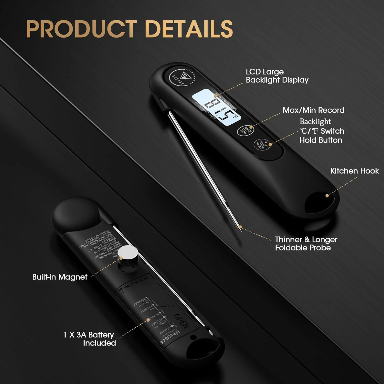 دماسنج دیجیتال گوشت DOQAUS، دماسنج فوری غذا برای پخت و پز، پروب آشپزخانه با نور پس زمینه، پروب اندازه گیری دمای پخت و پز برای بوقلمون، کباب پز، باربیکیو، پخت، نان، خمیر ترش دماسنج دیجیتال گوشت DOQAUS، دماسنج فوری غذا برای پخت و پز، پروب آشپزخانه با نور پس زمینه، پروب اندازه گیری دمای پخت و پز برای بوقلمون، کباب پز، باربیکیو، پخت، نان، خمیر ترش