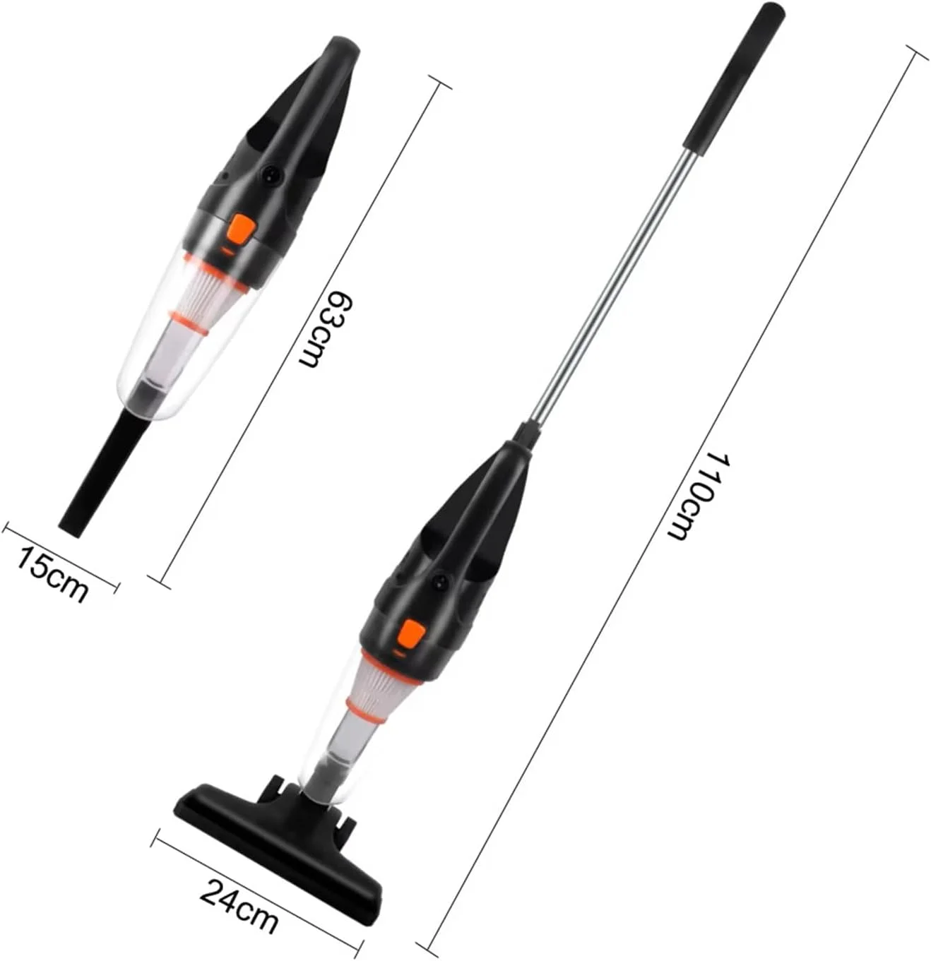 جاروبرقی 2 در 1 دستی و عصایی با سیم 4 متری، سبک وزن، قدرتمند 600 وات، مکش 16000 پاسکال، ظرفیت بزرگ 0.5 لیتری، سیستم فیلتراسیون مرکزی عالی برای ماشین، خانه و آشپزخانه (مشکی)