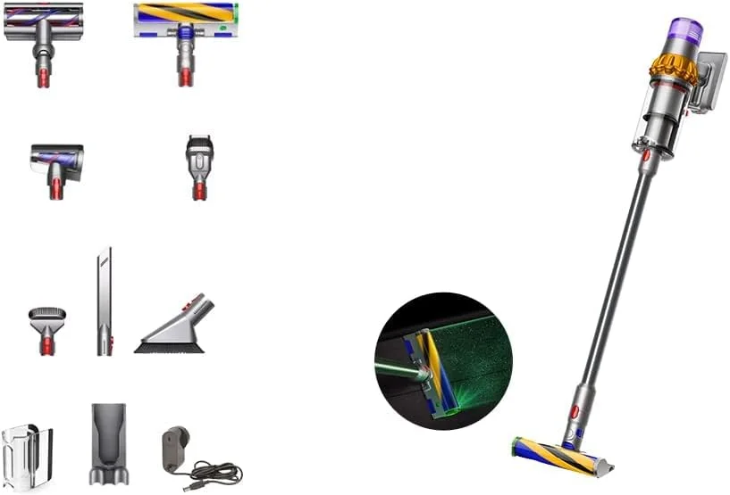 جاروبرقی عصایی بی‌سیم دایسون مدل V15 Detect Absolute به همراه 4 سری - زرد نیکل