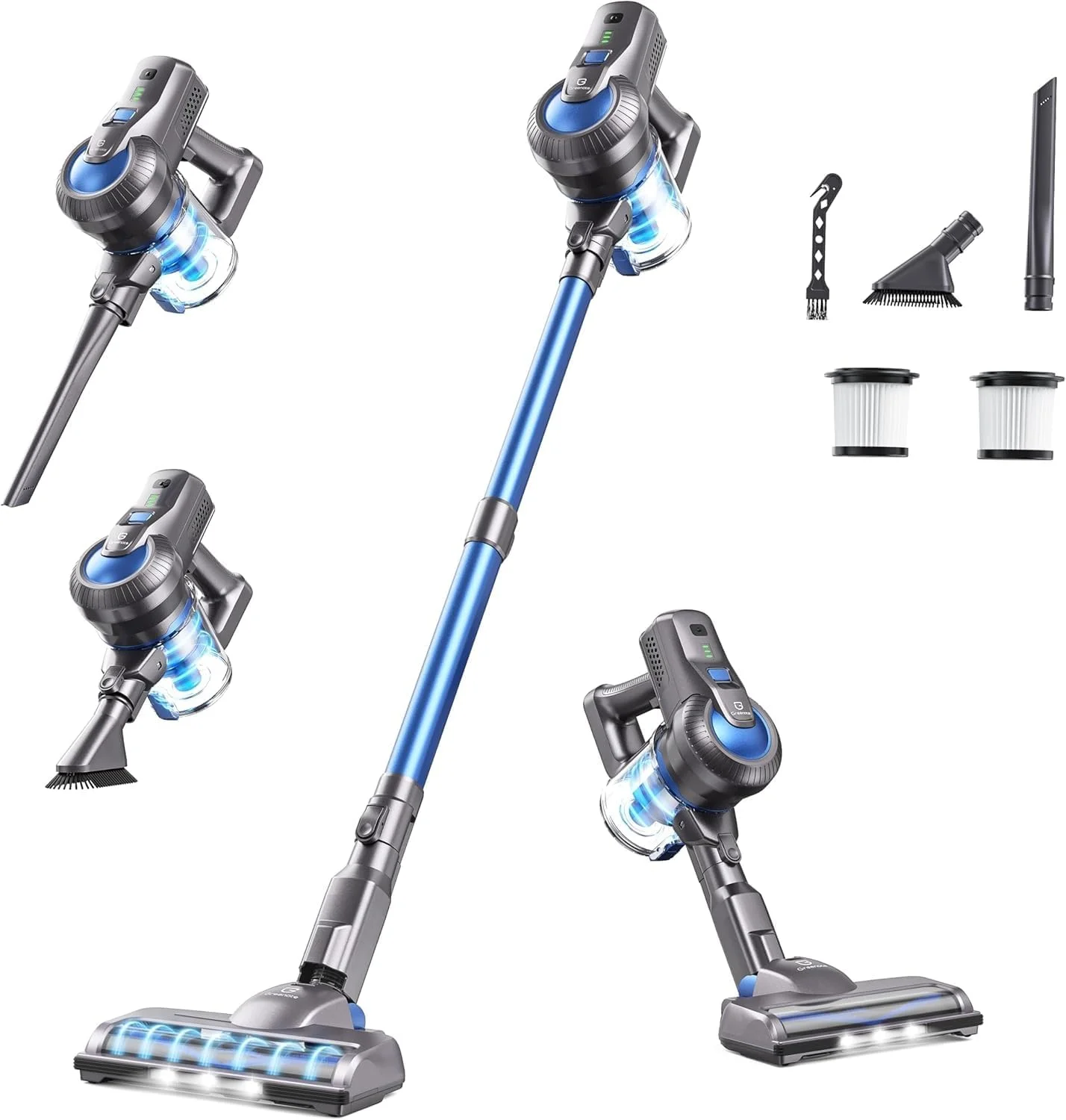 جاروبرقی عصایی بی سیم Greenote، مکش قدرتمند 23000Pa، جاروبرقی سبک وزن با زمان کارکرد طولانی 30 دقیقه، باتری قابل جابجایی، جاروبرقی دستی برای ماشین، کف سخت، فرش و موی حیوانات خانگی