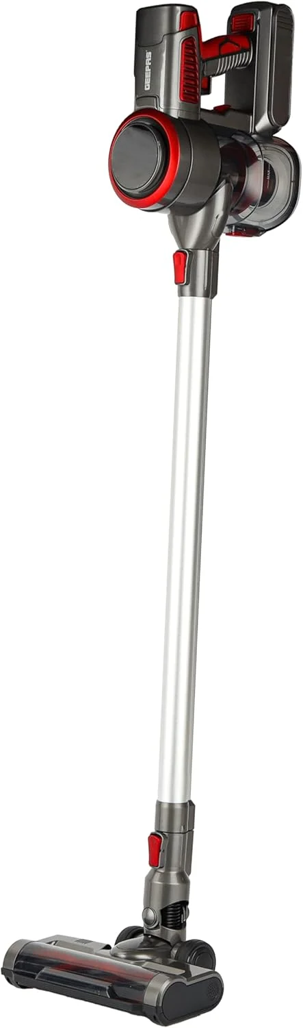 جاروبرقی شارژی بی سیم Geepas - مدل GVC19038 / ظرفیت 0.6 لیتر، 3 سرعت و کنترل پنل لمسی LED | ایده آل برای خانه، دفتر، آپارتمان / خاکستری متالیک