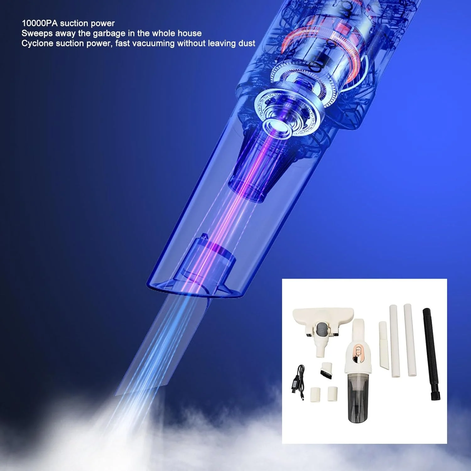 جاروبرقی عصایی بی‌سیم چند منظوره Haofy با مکش قوی برای خانه و ماشین، فیلتر قابل شستشو، برس بزرگتر برای کف، باتری لیتیومی 2000 میلی آمپر ساعتی