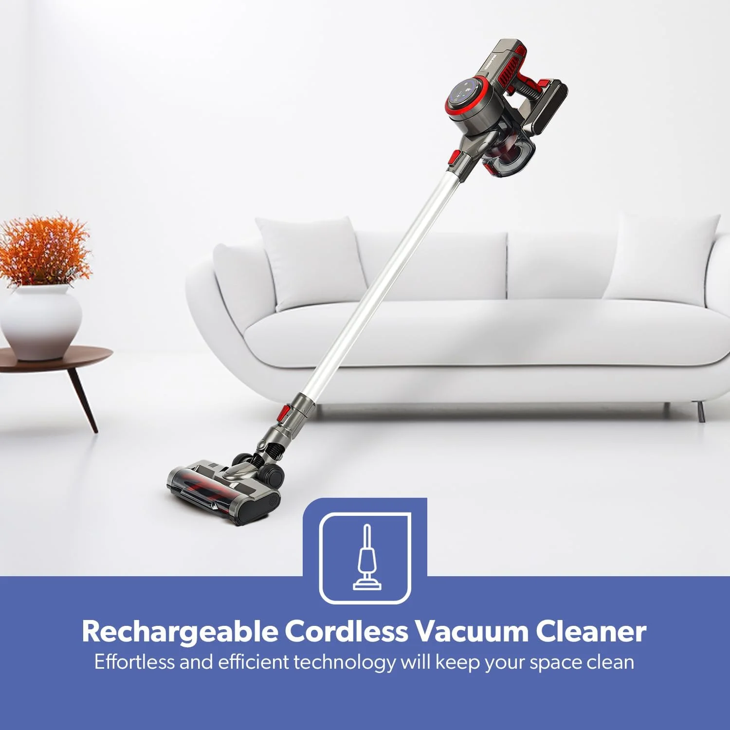 جاروبرقی شارژی بی سیم Geepas - مدل GVC19038 / ظرفیت 0.6 لیتر، 3 سرعت و کنترل پنل لمسی LED | ایده آل برای خانه، دفتر، آپارتمان / خاکستری متالیک