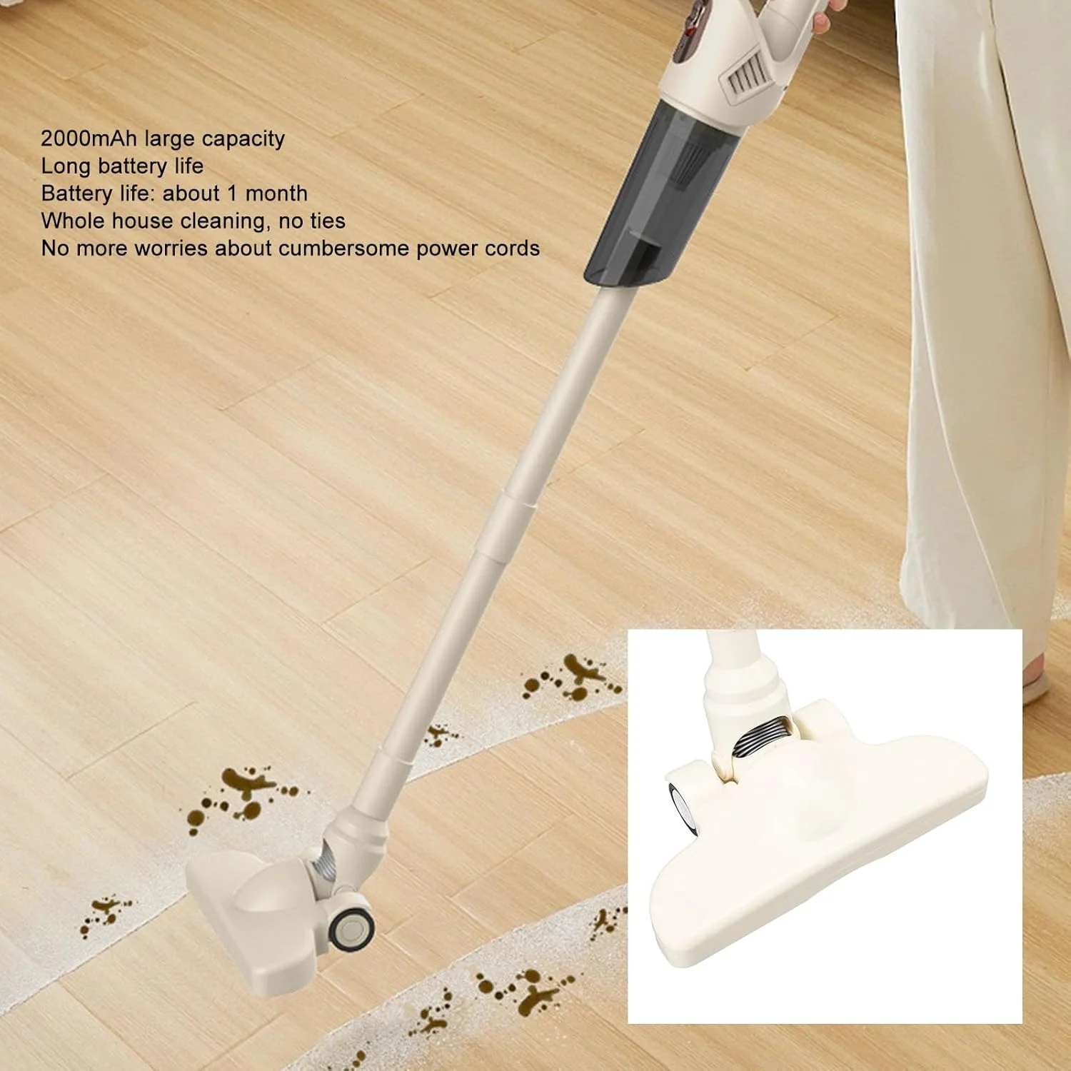 جاروبرقی عصایی بی‌سیم چند منظوره Haofy با مکش قوی برای خانه و ماشین، فیلتر قابل شستشو، برس بزرگتر برای کف، باتری لیتیومی 2000 میلی آمپر ساعتی