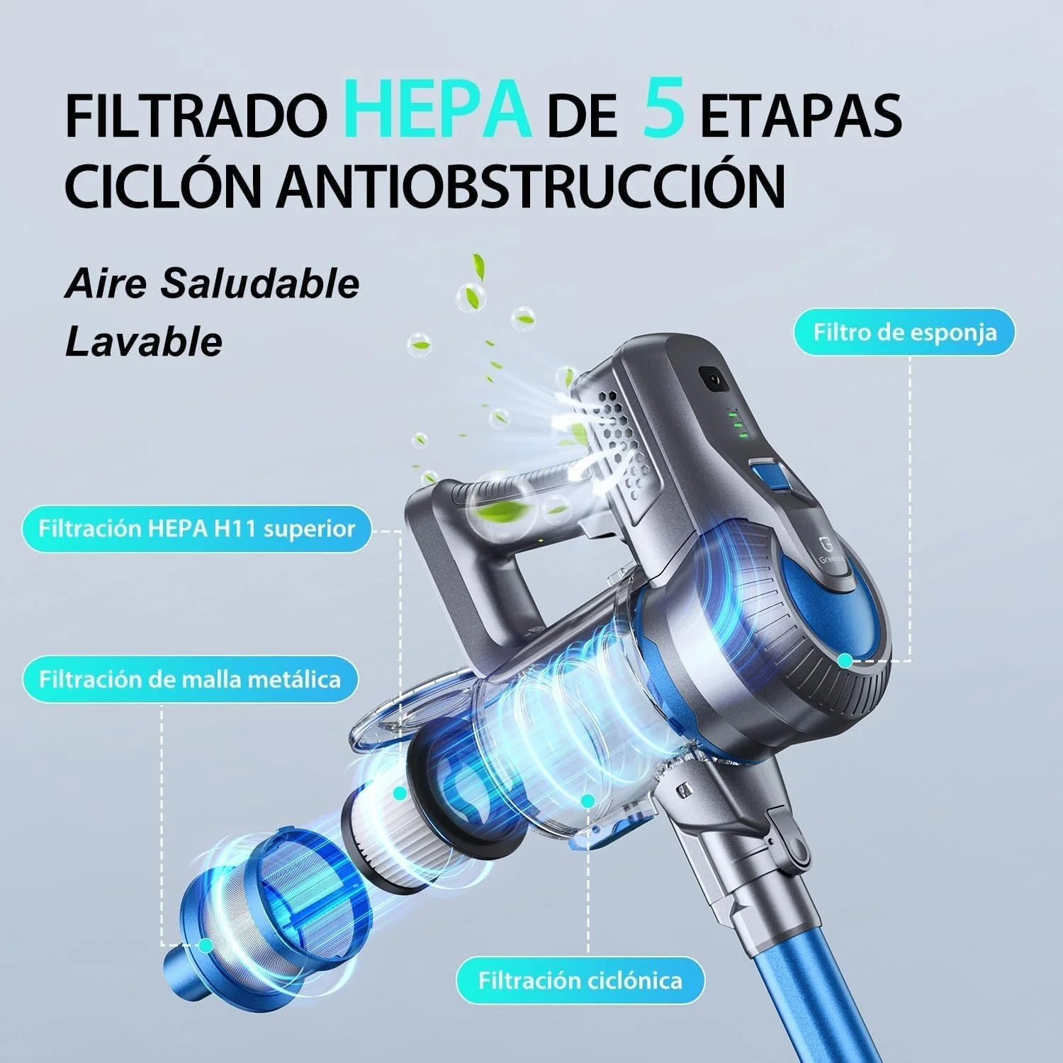 جاروبرقی عصایی بی سیم Greenote، مکش قدرتمند 23000Pa، جاروبرقی سبک وزن با زمان کارکرد طولانی 30 دقیقه، باتری قابل جابجایی، جاروبرقی دستی برای ماشین، کف سخت، فرش و موی حیوانات خانگی