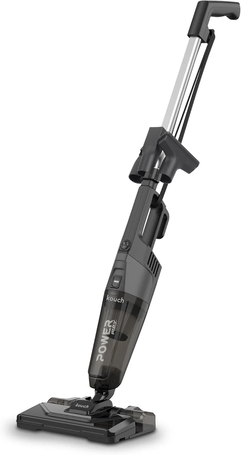 جاروبرقی عصایی و تی Kouch Germany مدل KSV-2030، سه کاره، با سیم، مکش قدرتمند 18 کیلو پاسکال، ظرفیت 0.8 لیتر، توان 750 وات، طول سیم 10 متر، فیلتر دوگانه HEPA، مشکی