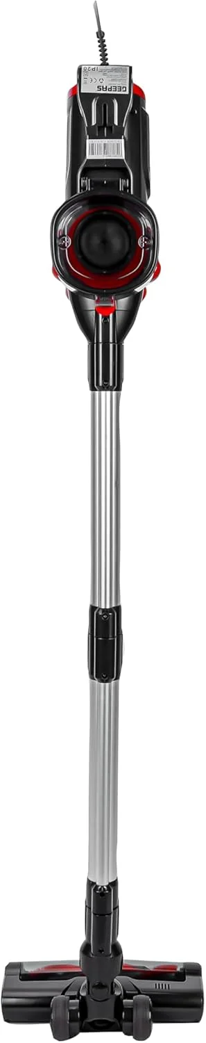 جاروبرقی عصایی و دستی Geepas مدل GVC19037 / سیستم فیلتراسیون سیکلونیک، پلاستیکی با فیلتر HEPA / ایده آل برای خانه، دفتر، آپارتمان، مشکی و قرمز