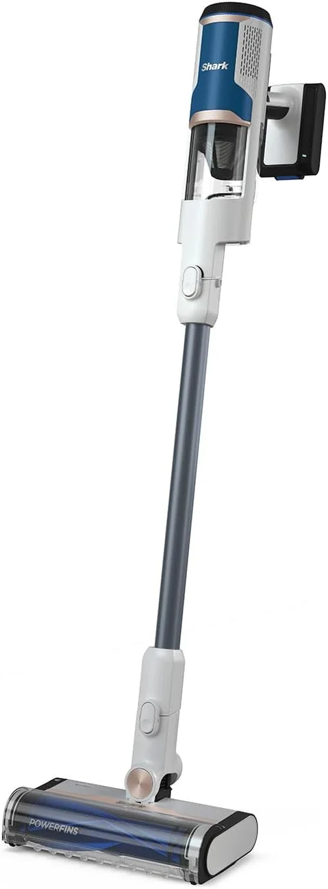 جاروبرقی شارژی Shark با FloorDetect، ضد گره خوردگی مو و PowerFins، 40 دقیقه زمان کارکرد، نمایشگر LED، حالت جاروبرقی شارژی و جاروبرقی دستی با نازل شکاف، سفید/آبی سرمه ای