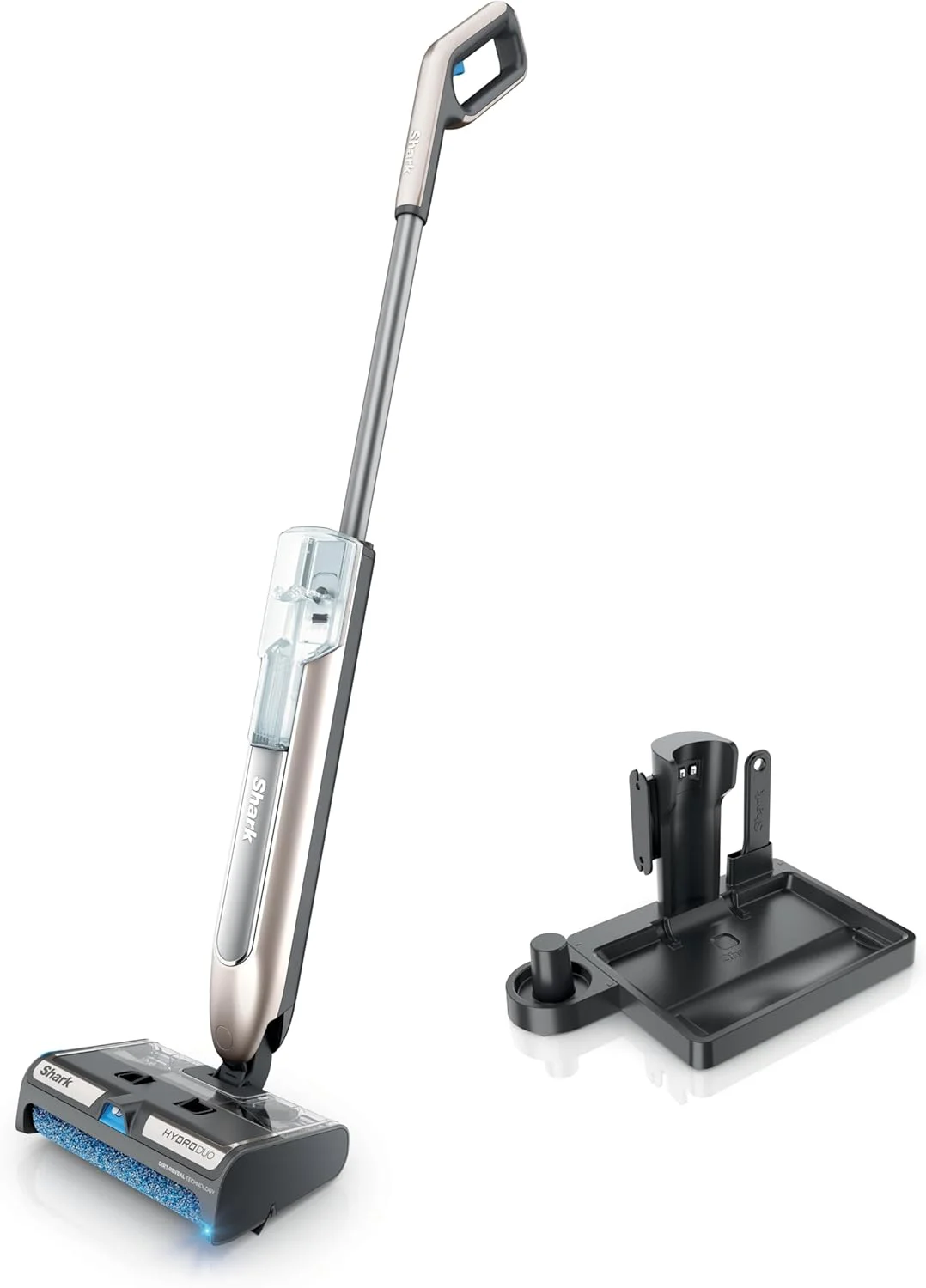 سیستم تمیز کننده کف سخت شارک HydroDuo با فناوری Dirt-Reveal، بی سیم، مناسب برای تمیز کردن روزانه کف های سخت، جمع آوری زباله های مرطوب و خشک، همزمان تی می کشد و می ساید، مناسب برای چوب سخت، کاشی، لمینت و سنگ، رنگ متالیک سنگی، مدل WW201