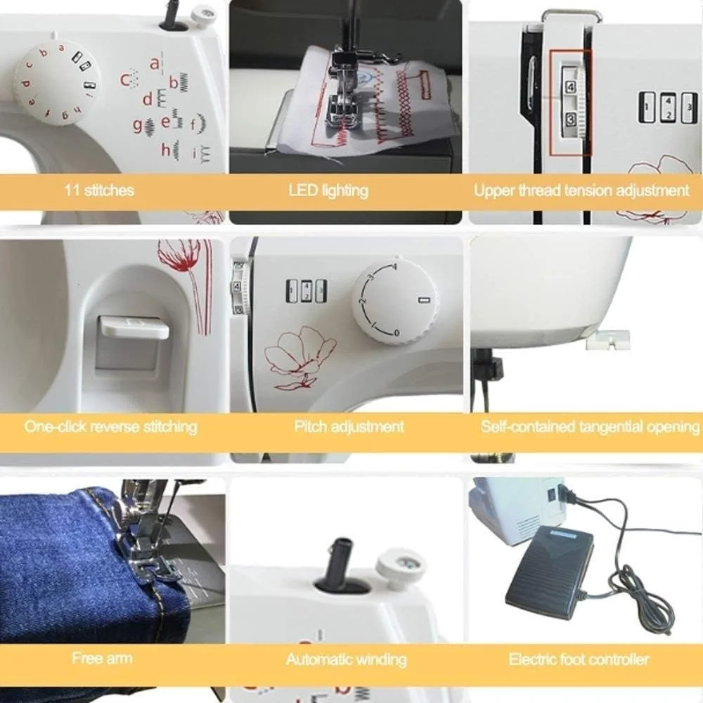 دستگاه خیاطی چند منظوره و جمع و جور TONGSH با 11 طرح دوخت، چراغ خیاطی و پدال پایی دستگاه خیاطی چند منظوره و جمع و جور TONGSH با 11 طرح دوخت، چراغ خیاطی و پدال پایی