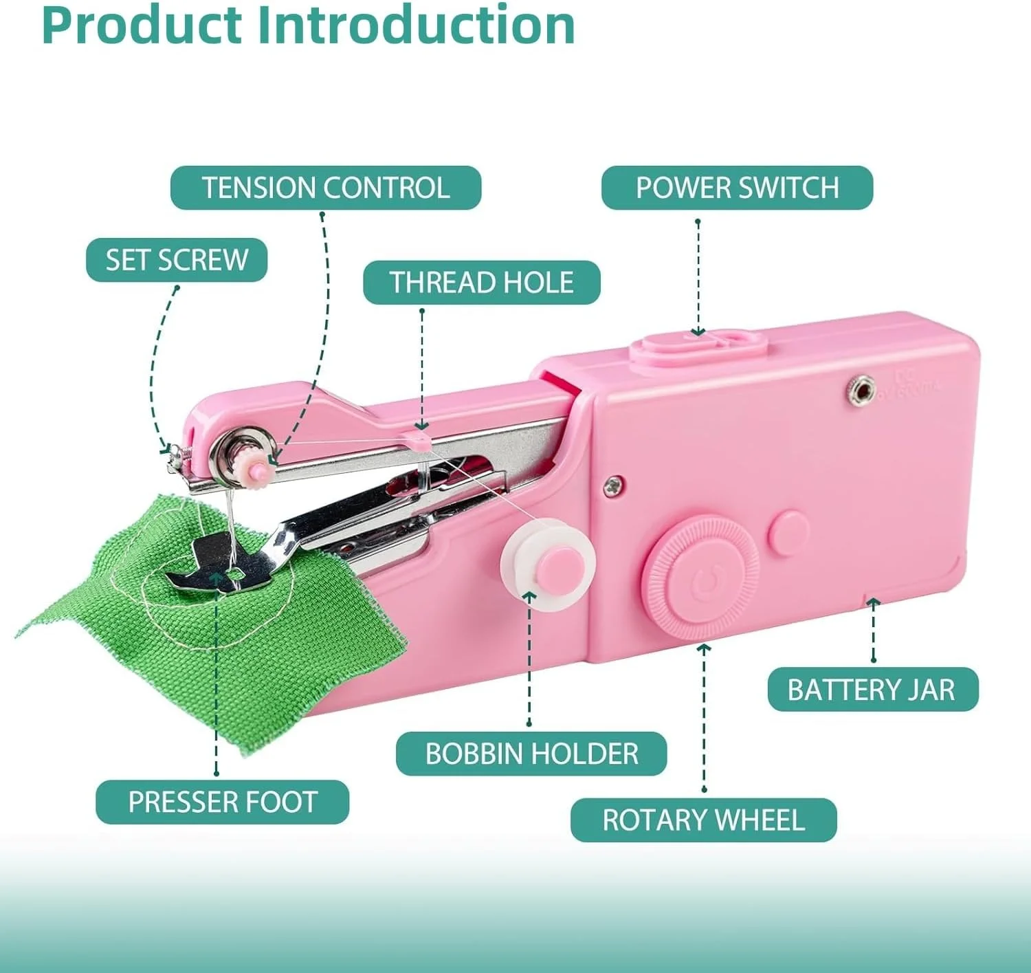 چرخ خیاطی دستی، چرخ خیاطی کوچک قابل حمل، چرخ خیاطی مبتدی با 30 لوازم خیاطی، برای DIY، پوشاک، پرده، مسافرت در منزل