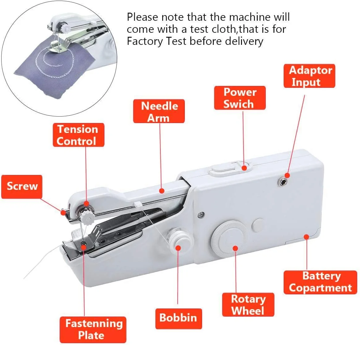 چرخ خیاطی دستی Fitto، دوخت برقی قابل حمل، بدون سیم، ماسوره های اضافی، سوزن، برای پرده، پارچه، لباس بچه گانه، صنایع دستی، مسافرت های خانگی