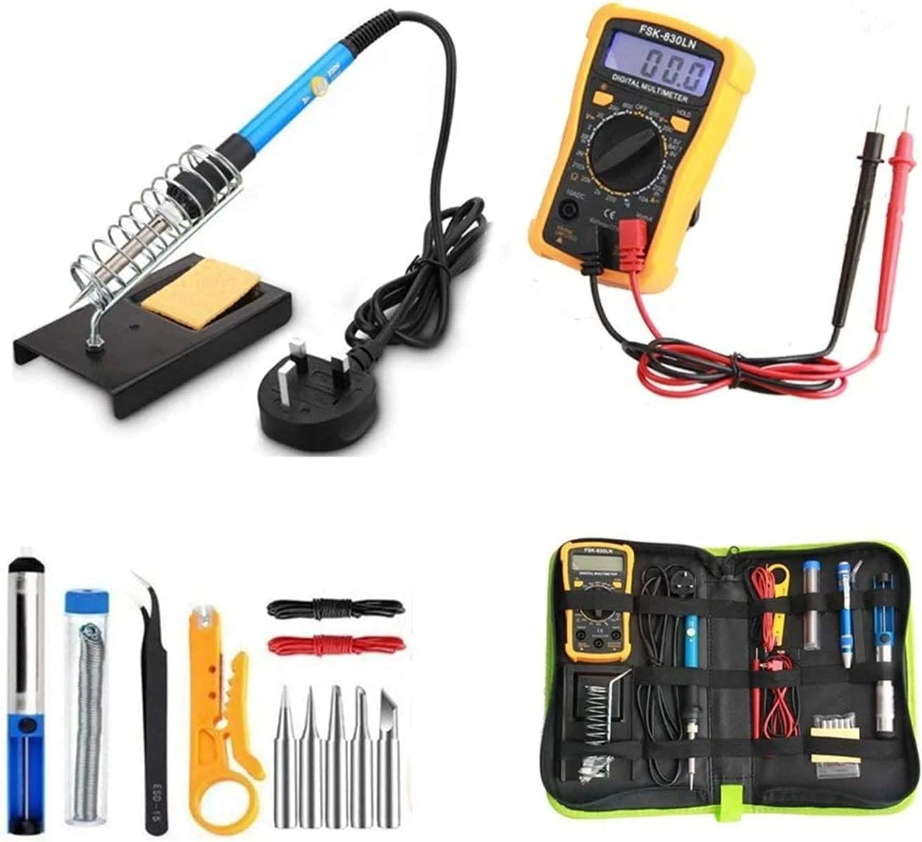 کیت هویه 60 وات با قابلیت تنظیم دما ایوینر به همراه مولتی متر دیجیتال، پمپ مکنده قلع، 5 نوک هویه، سیم لخت کن، موچین، پایه و کیف حمل - مجموعه ابزار جوشکاری 18 در 1 برای کارهای DIY و تعمیرات